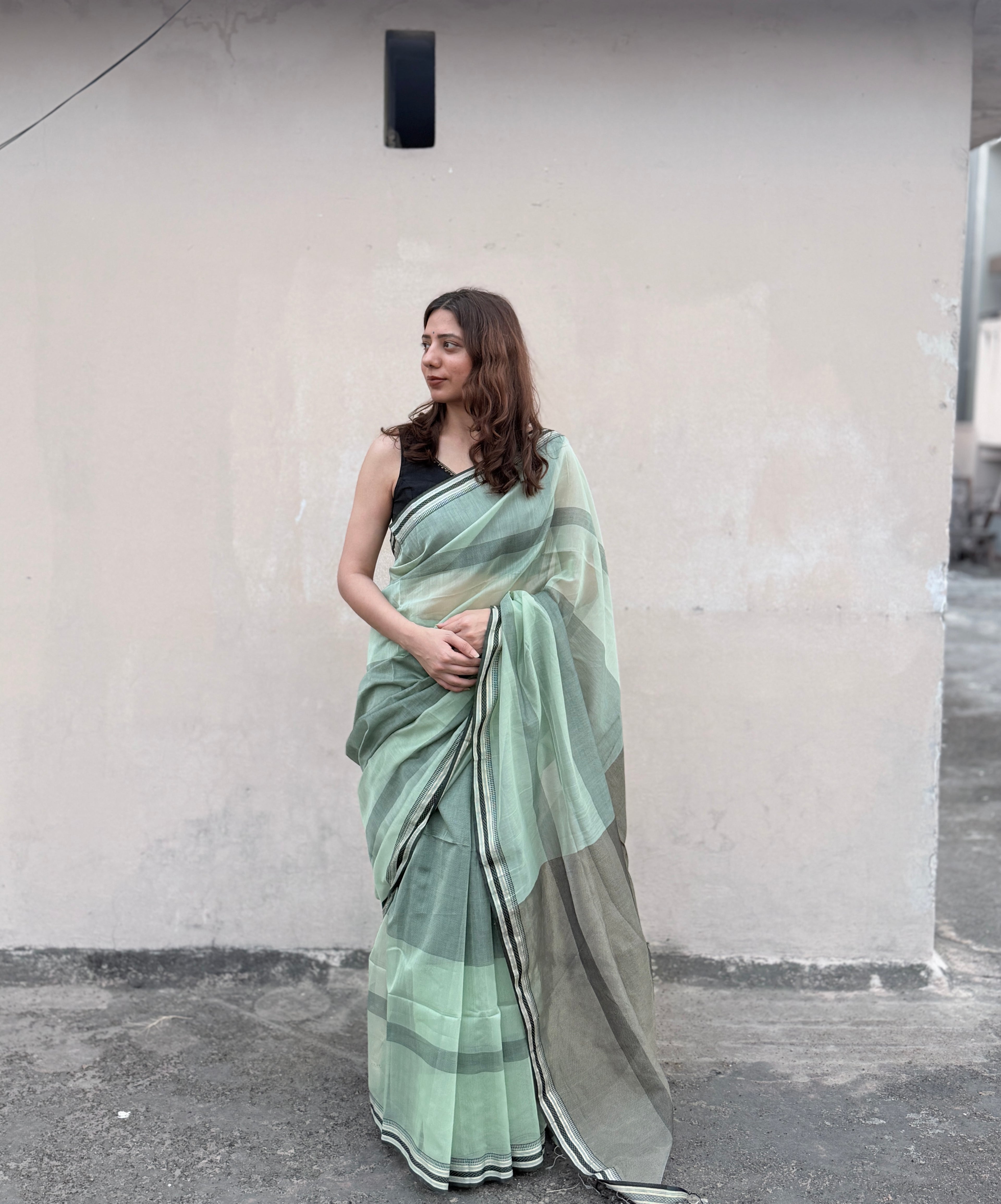 Minty | Mint Green Maheshwari Saree