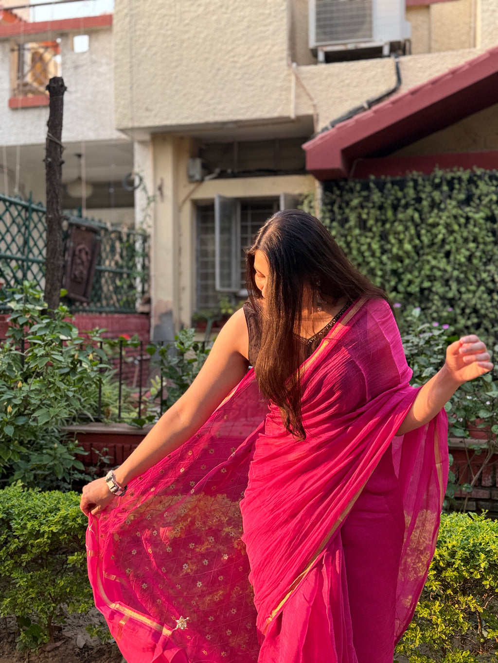 Noor | Rose Pink Embroidered Cotton Silk Saree