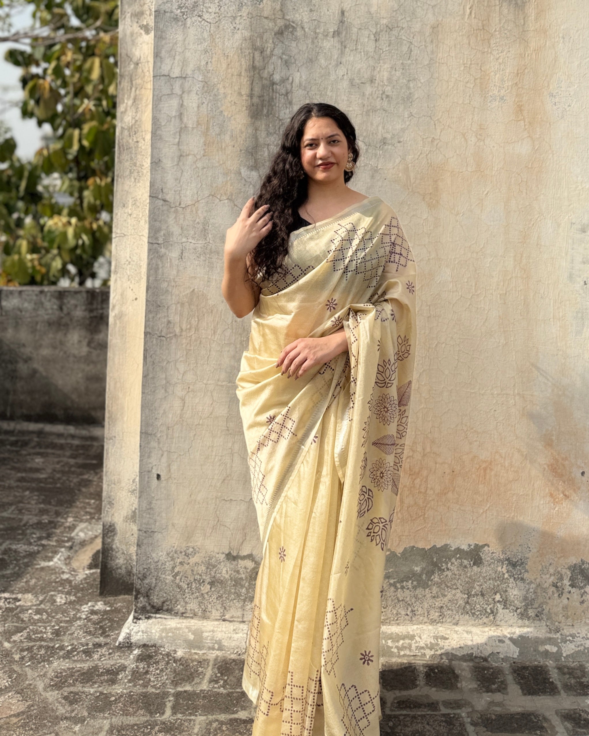 Nina | Cream Banana Silk Saree