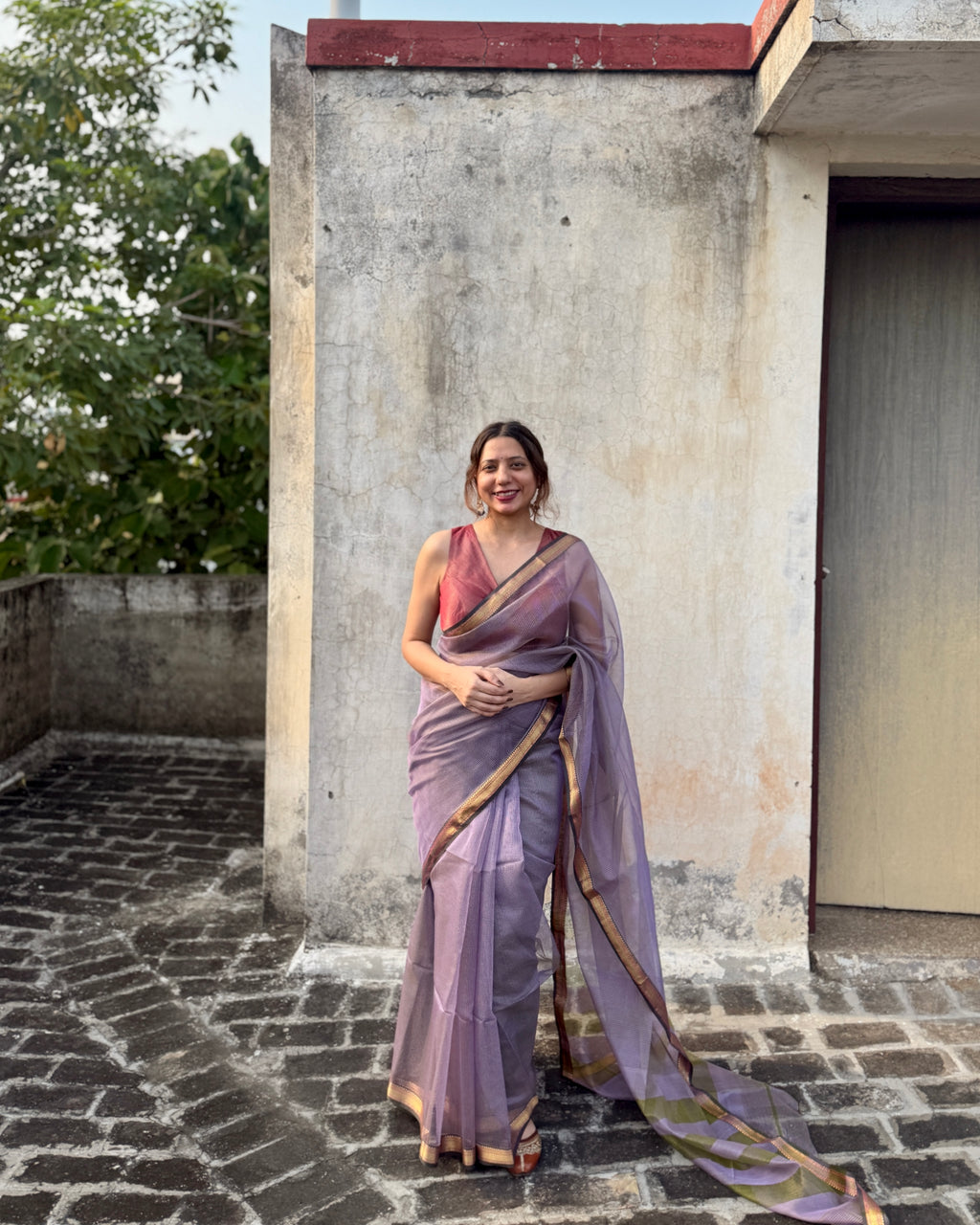 Rumi | Lavender Maheshwari Checks Saree