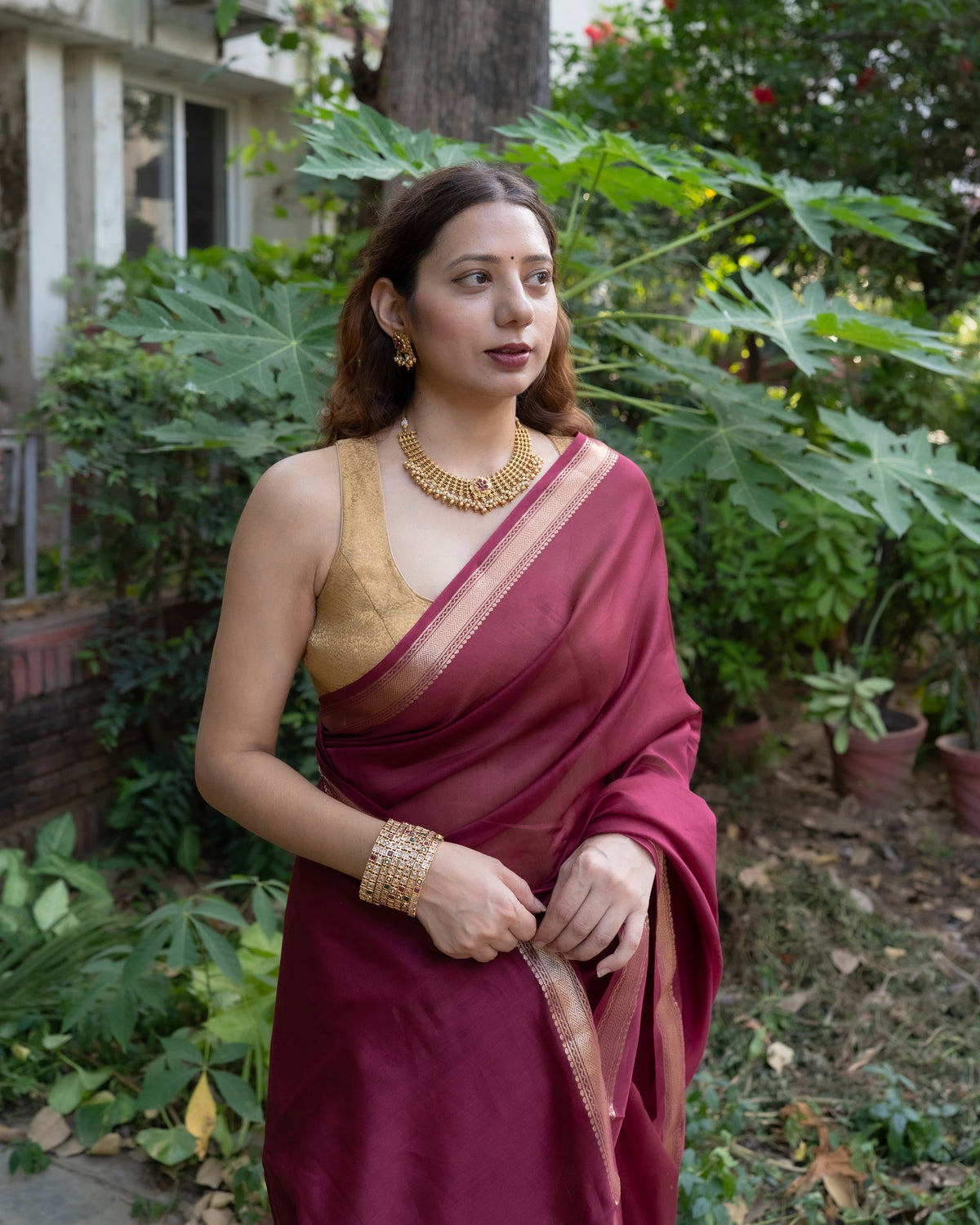 Nazaara | Maroon Cotton Silk Saree