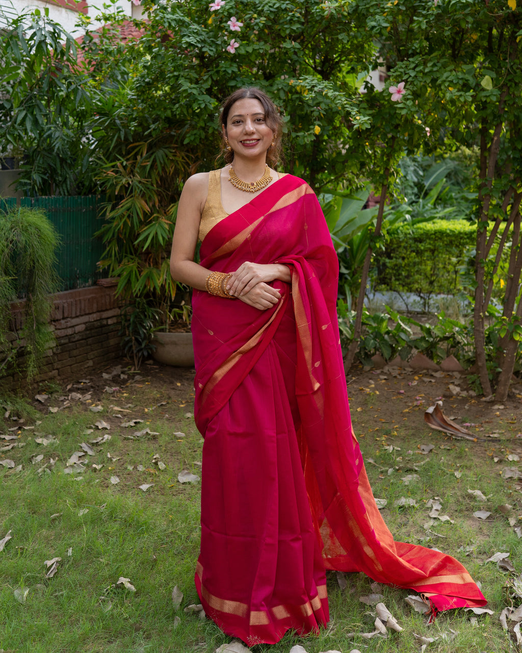 Aalta | Rani Pink Maheshwari Saree