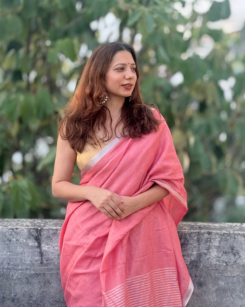 Rimjhim | Pink Linen Saree