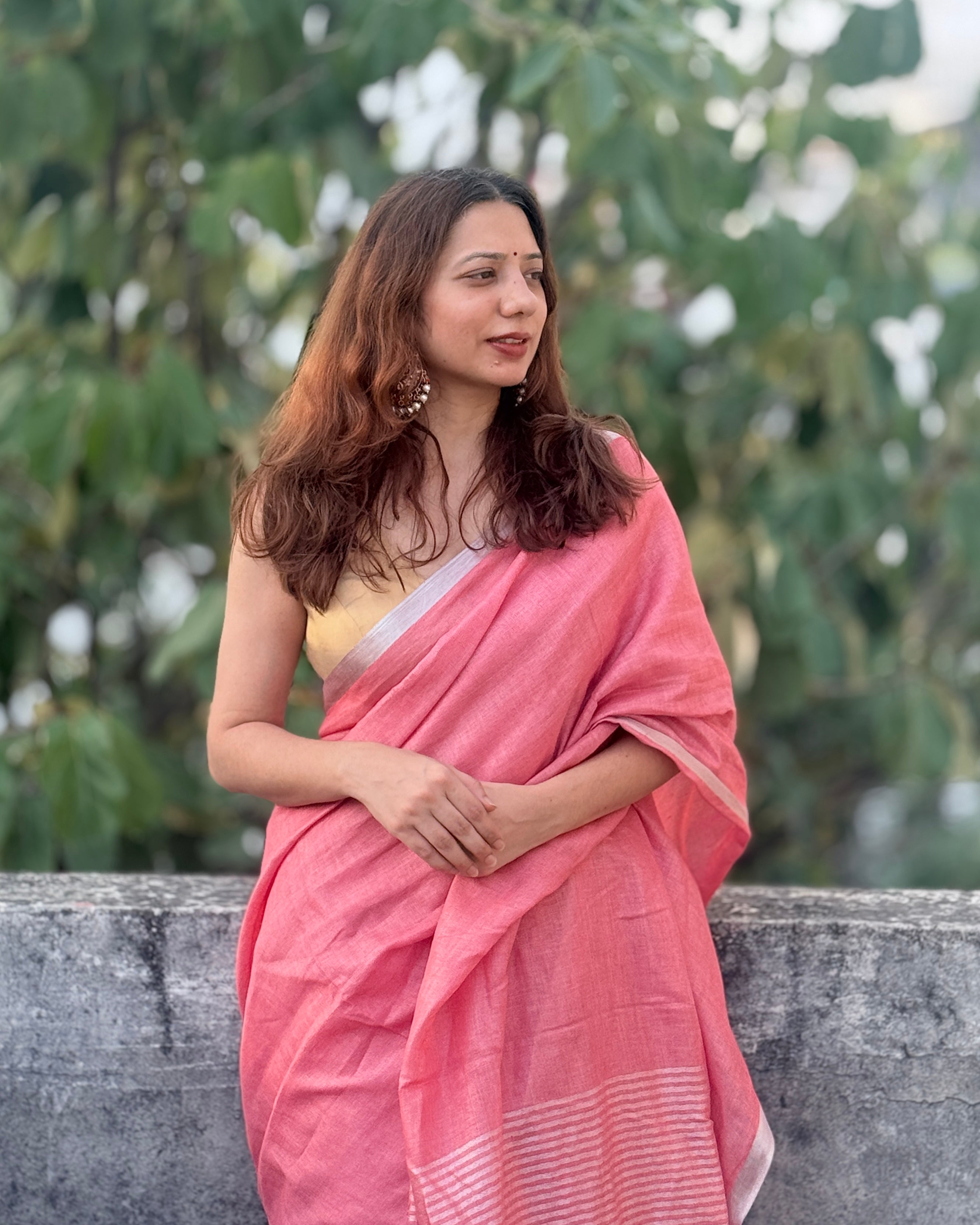 Rimjhim | Pink Linen Saree