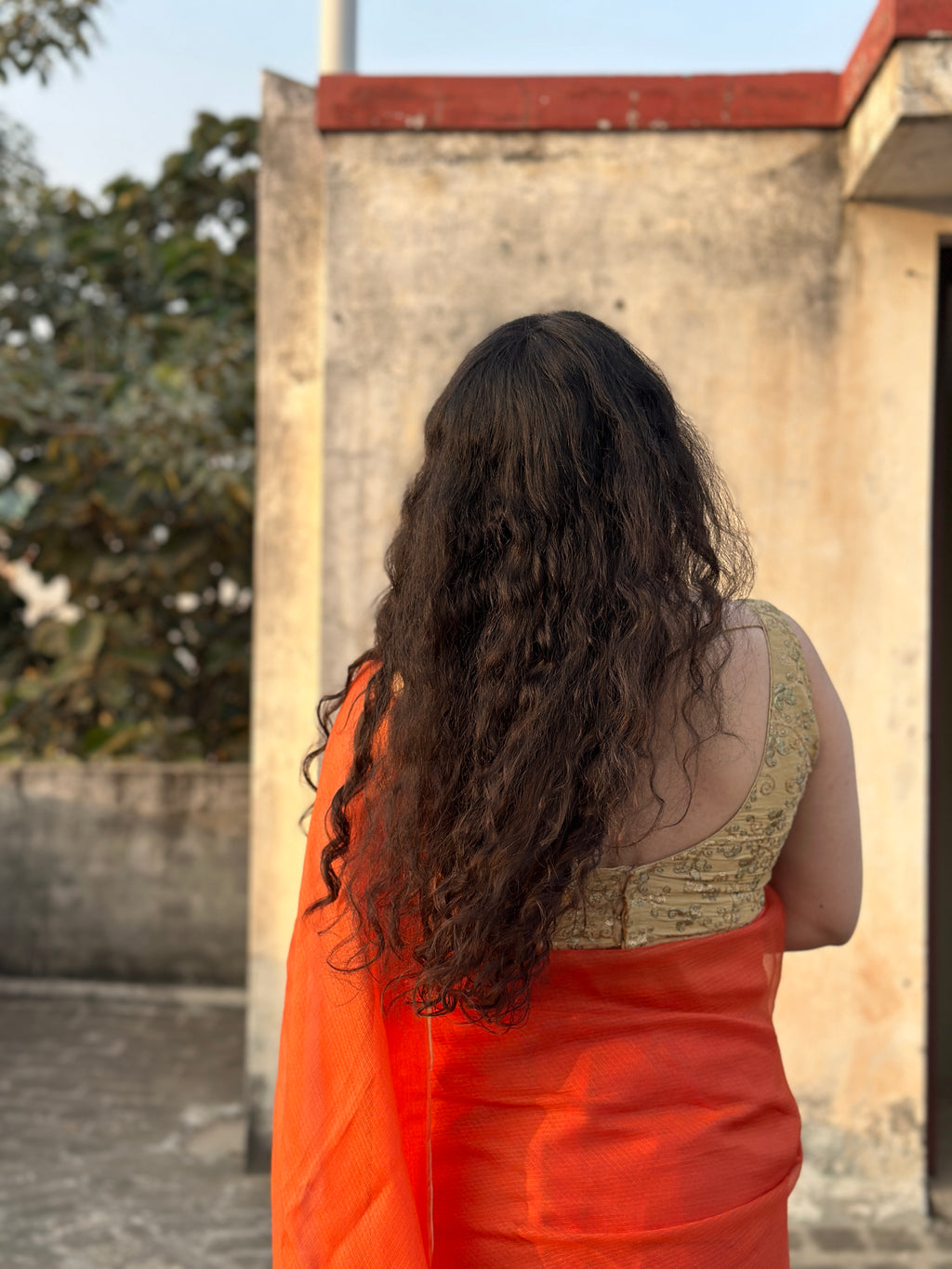 Mehr | Orange Embroidered Kota Silk Saree