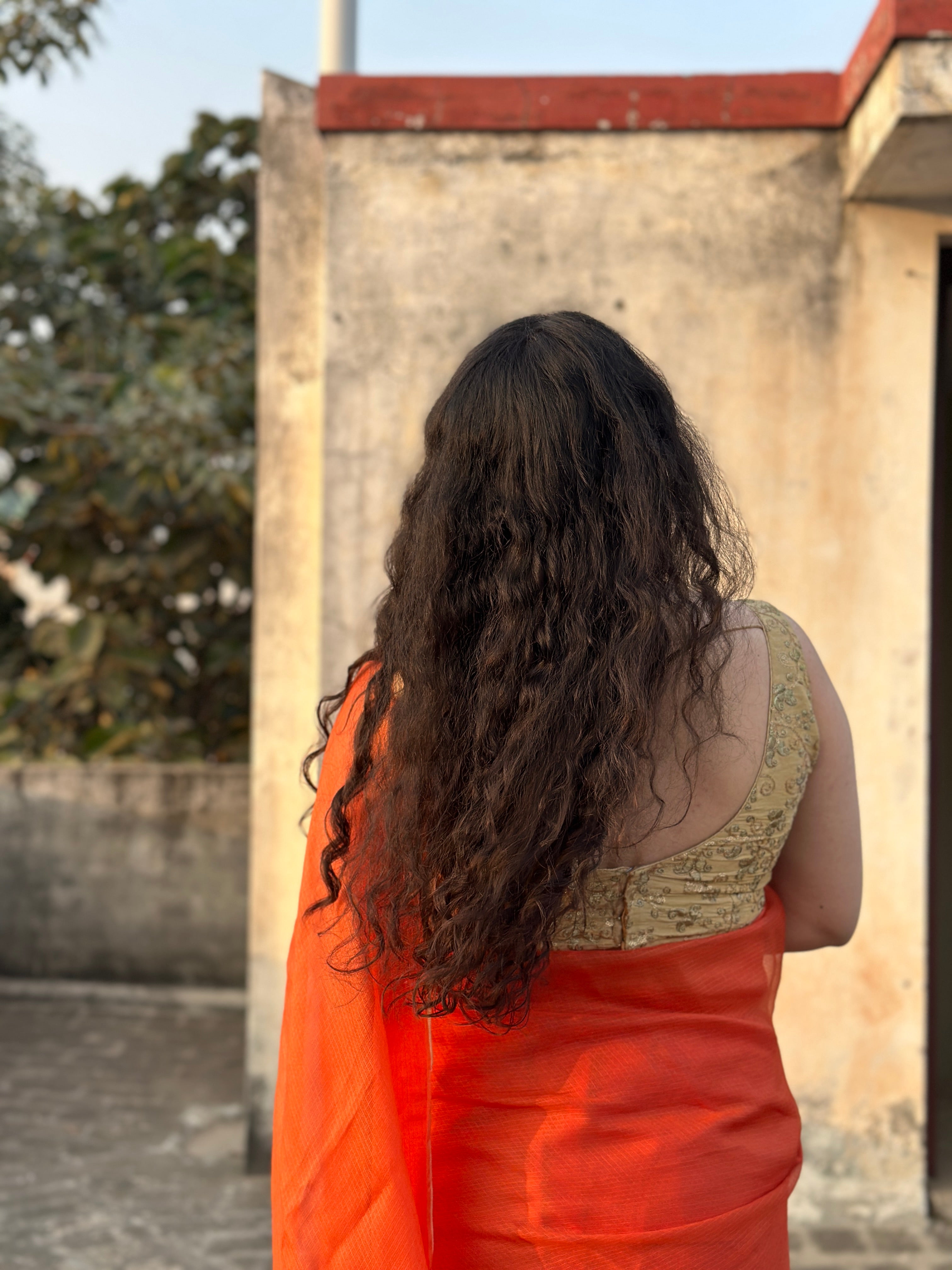 Mehr | Orange Embroidered Kota Silk Saree