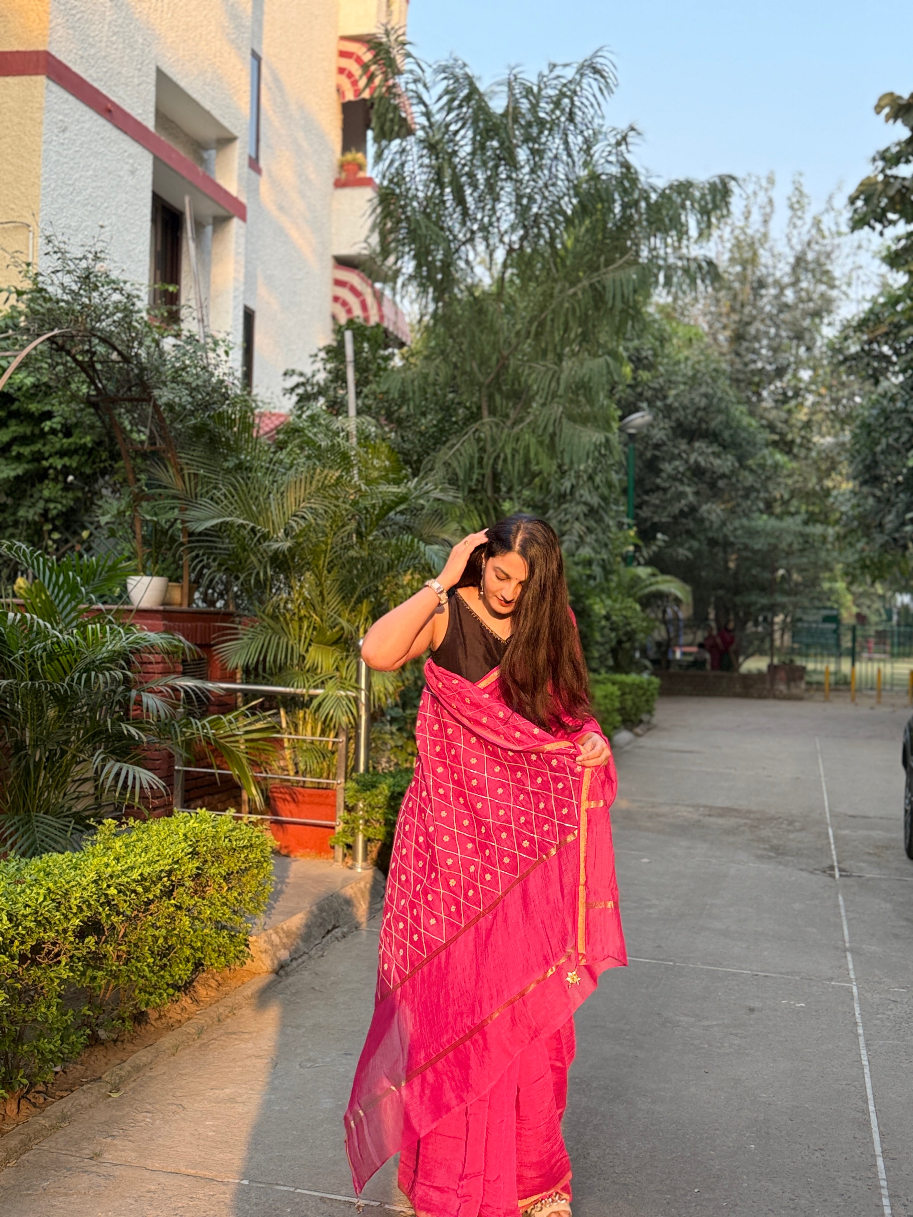 Noor | Rose Pink Embroidered Cotton Silk Saree