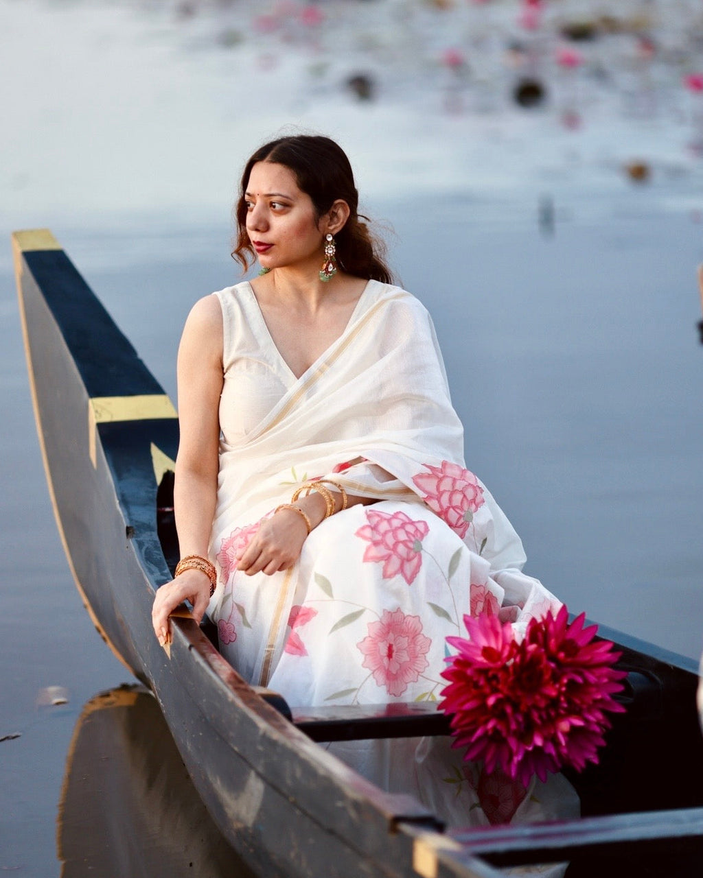 Dahlia | Maheshwari Handpainted Saree