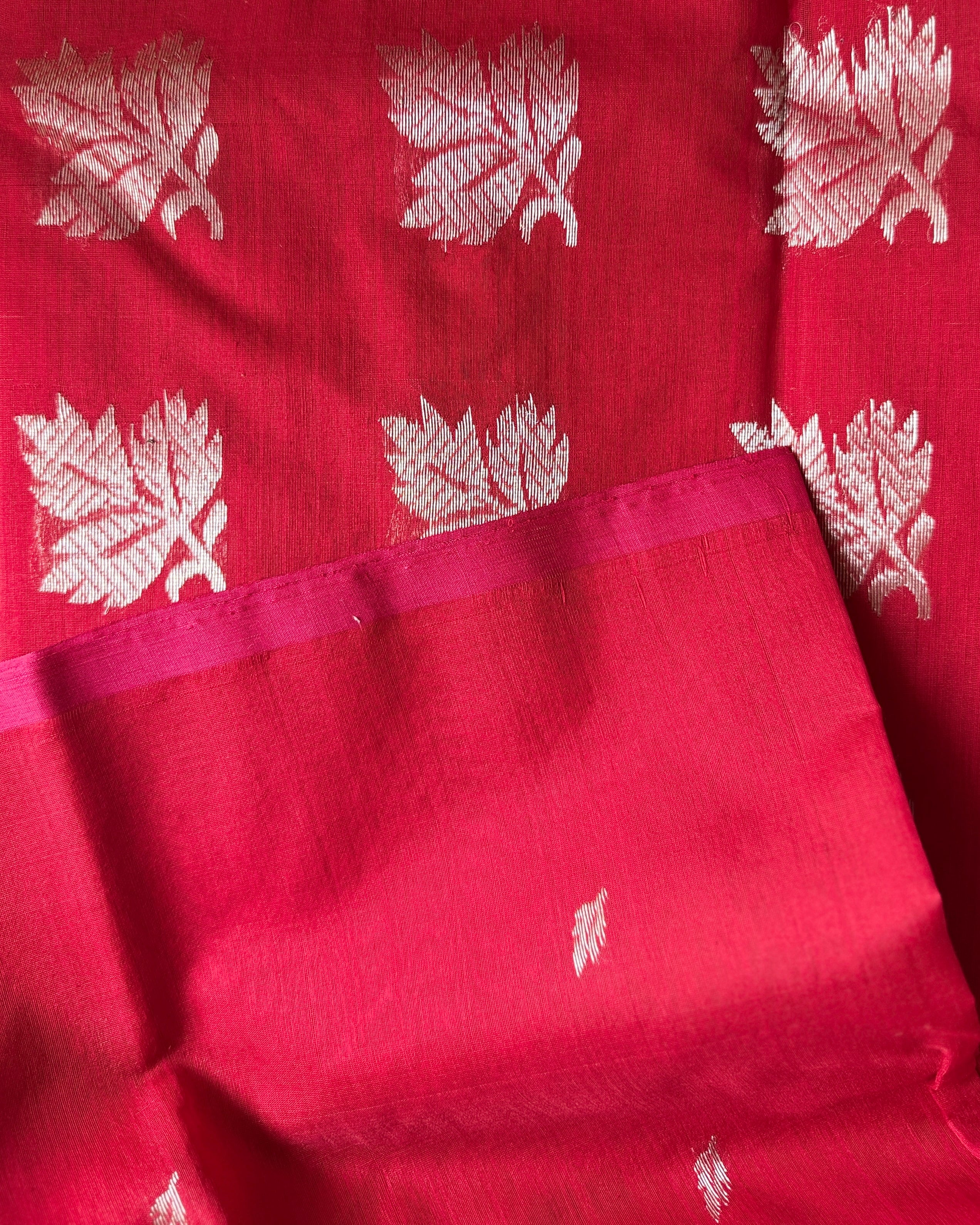 Devi | Red Chanderi Saree with Silver Bootis