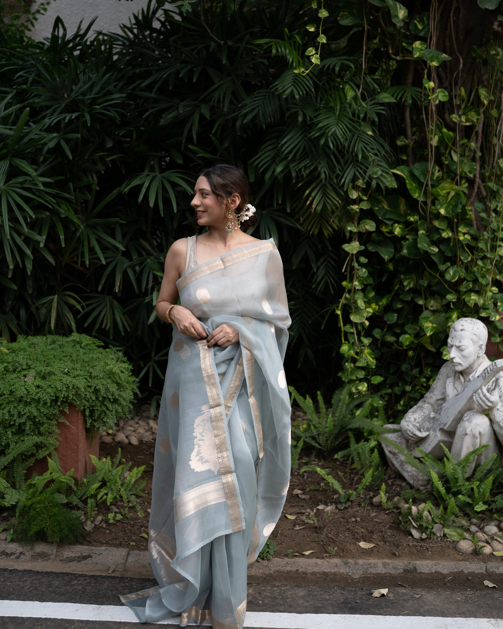 Naina | Blue Handloom Banarasi Kora Silk Saree