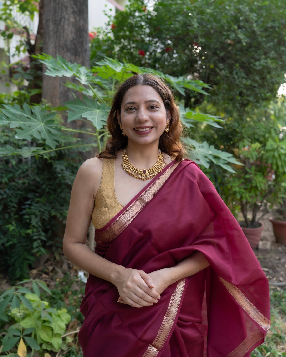 Nazaara | Maroon Cotton Silk Saree