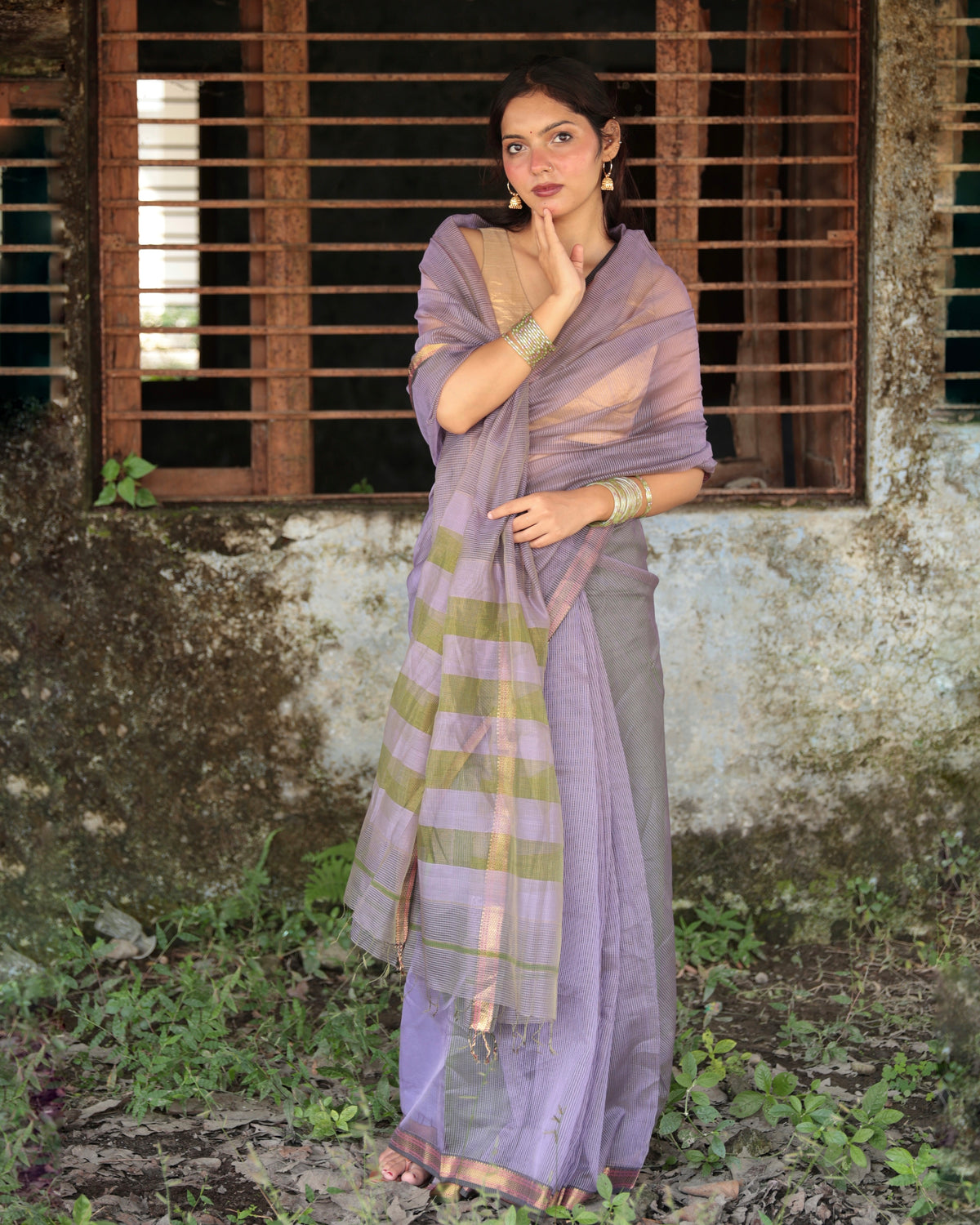Rumi | Lavender Maheshwari Checks Saree