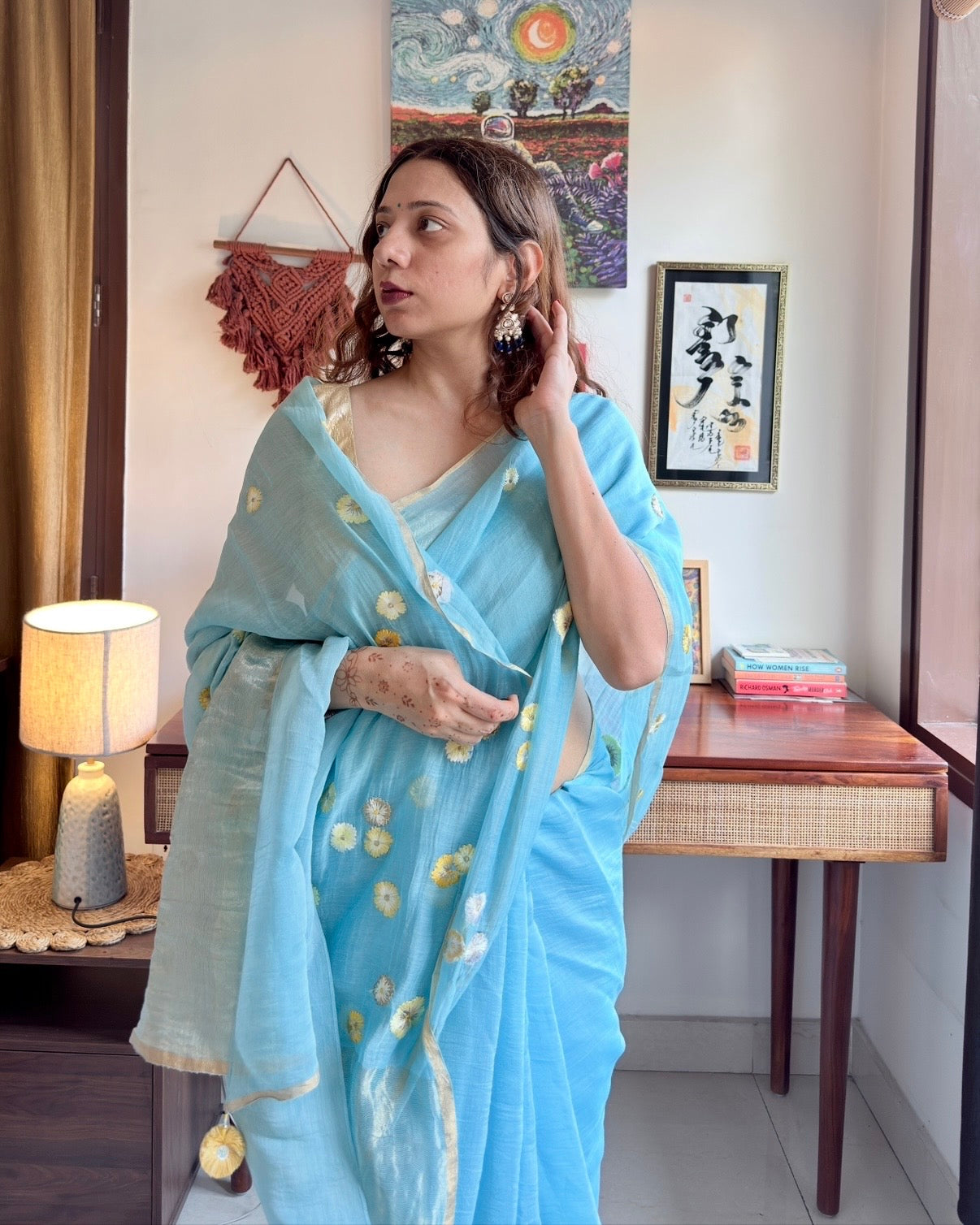 Noori | Blue Embroidered Cotton Silk Saree