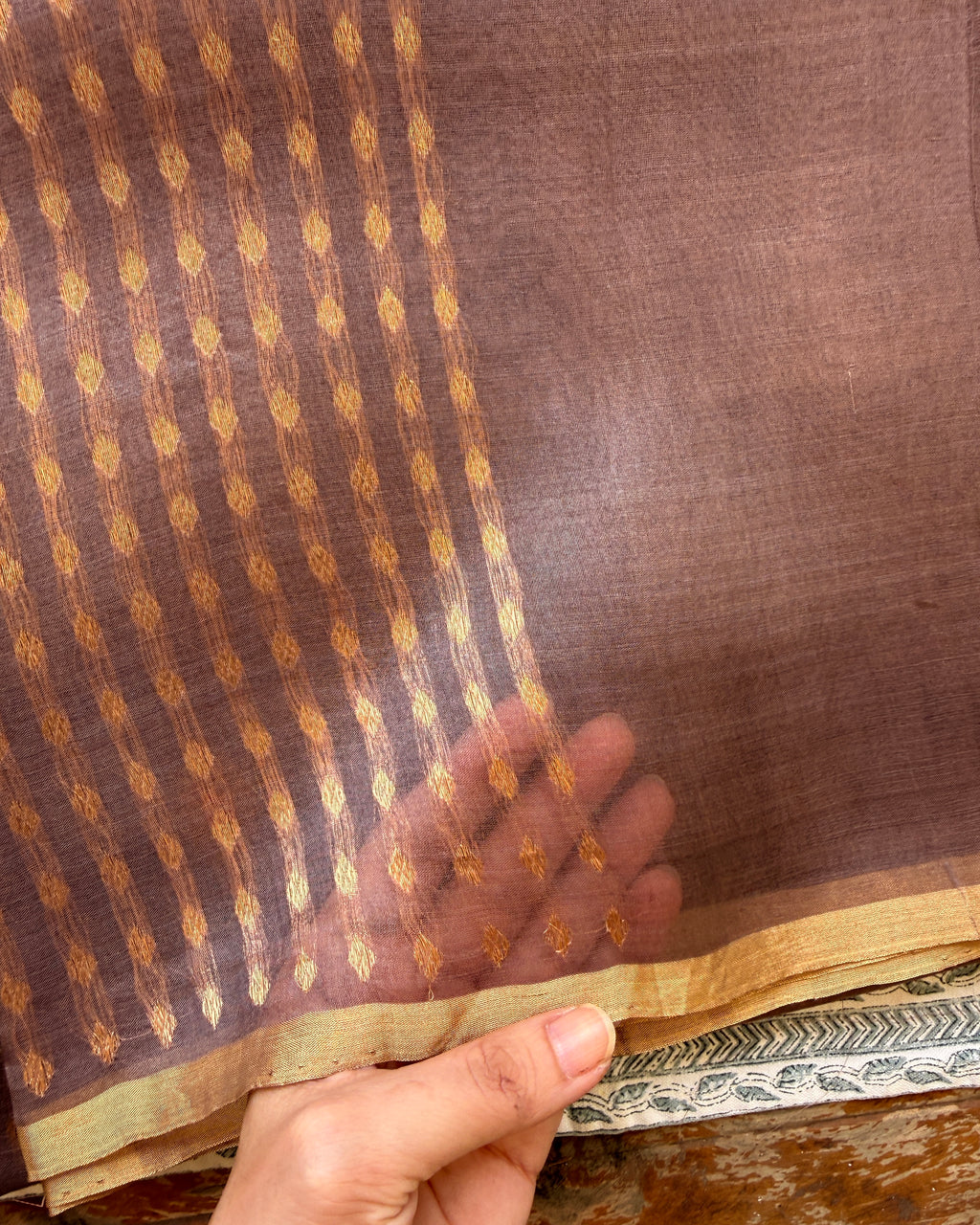 Naina | Brown Handloom Banarasi Kora Silk Saree