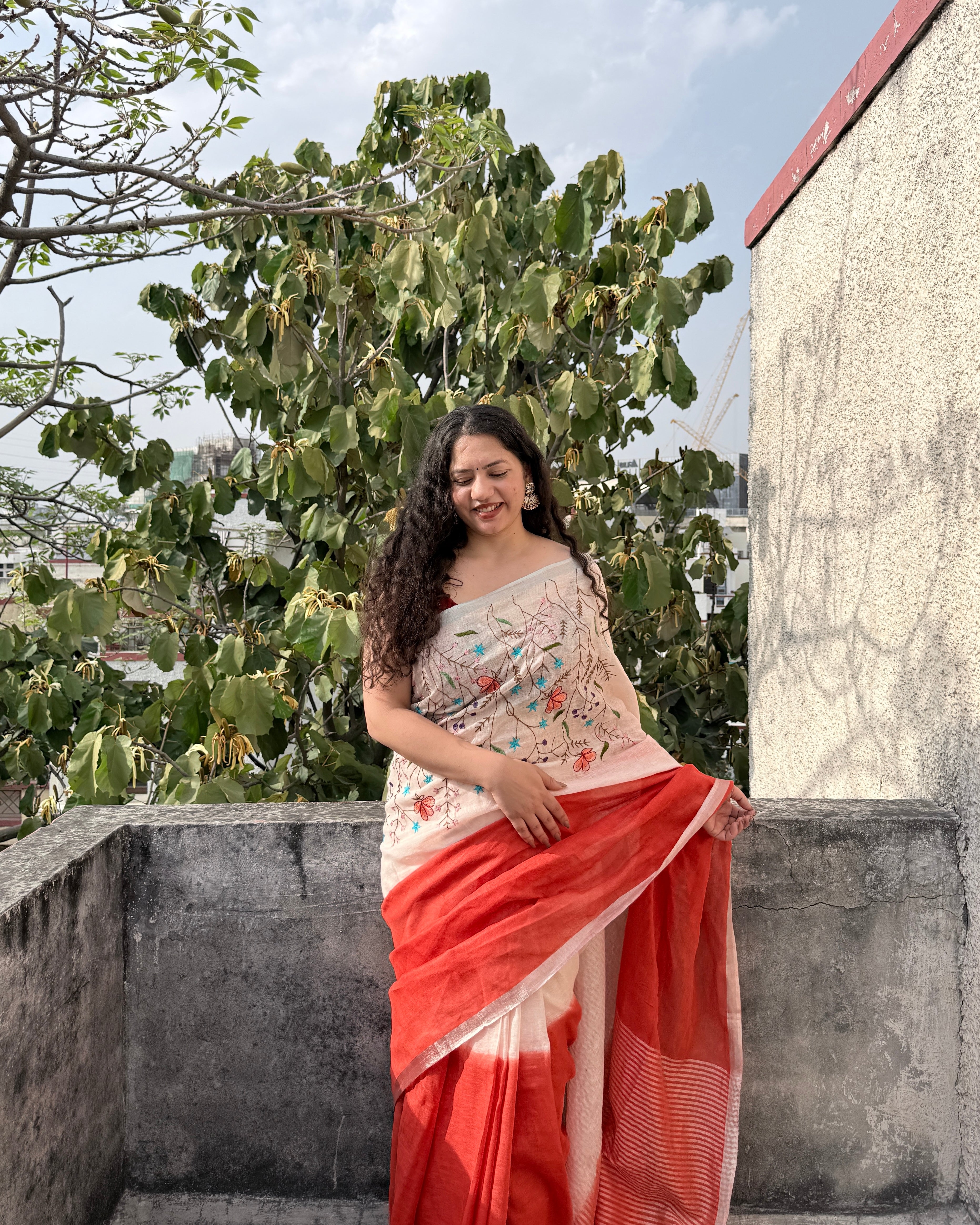 Campa | Embroidered Linen Saree