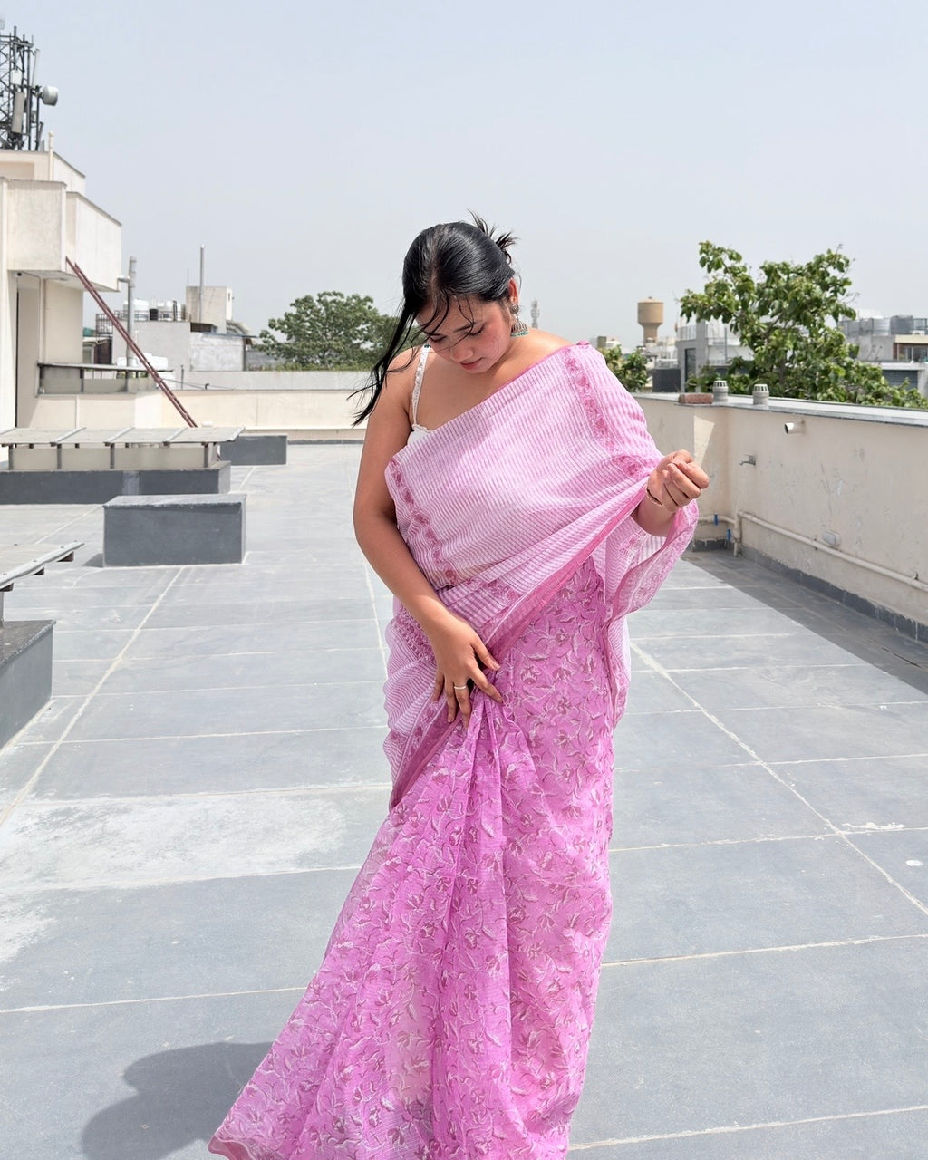 Mulberry | Printed Kota Doria Saree