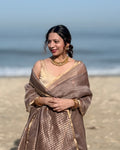 Naina | Brown Handloom Banarasi Kora Silk Saree