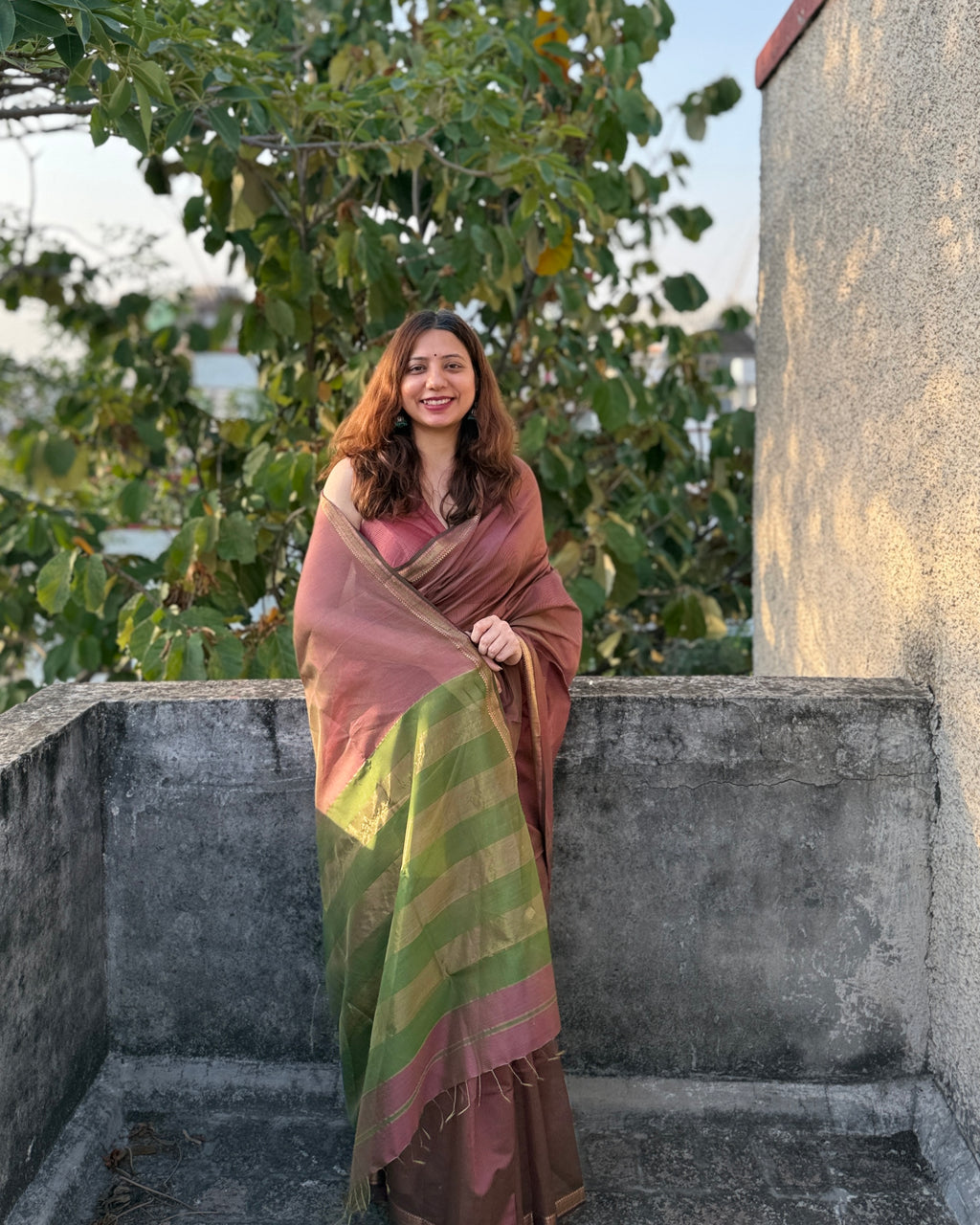 Kishmish | Pink Maheshwari Checks Saree