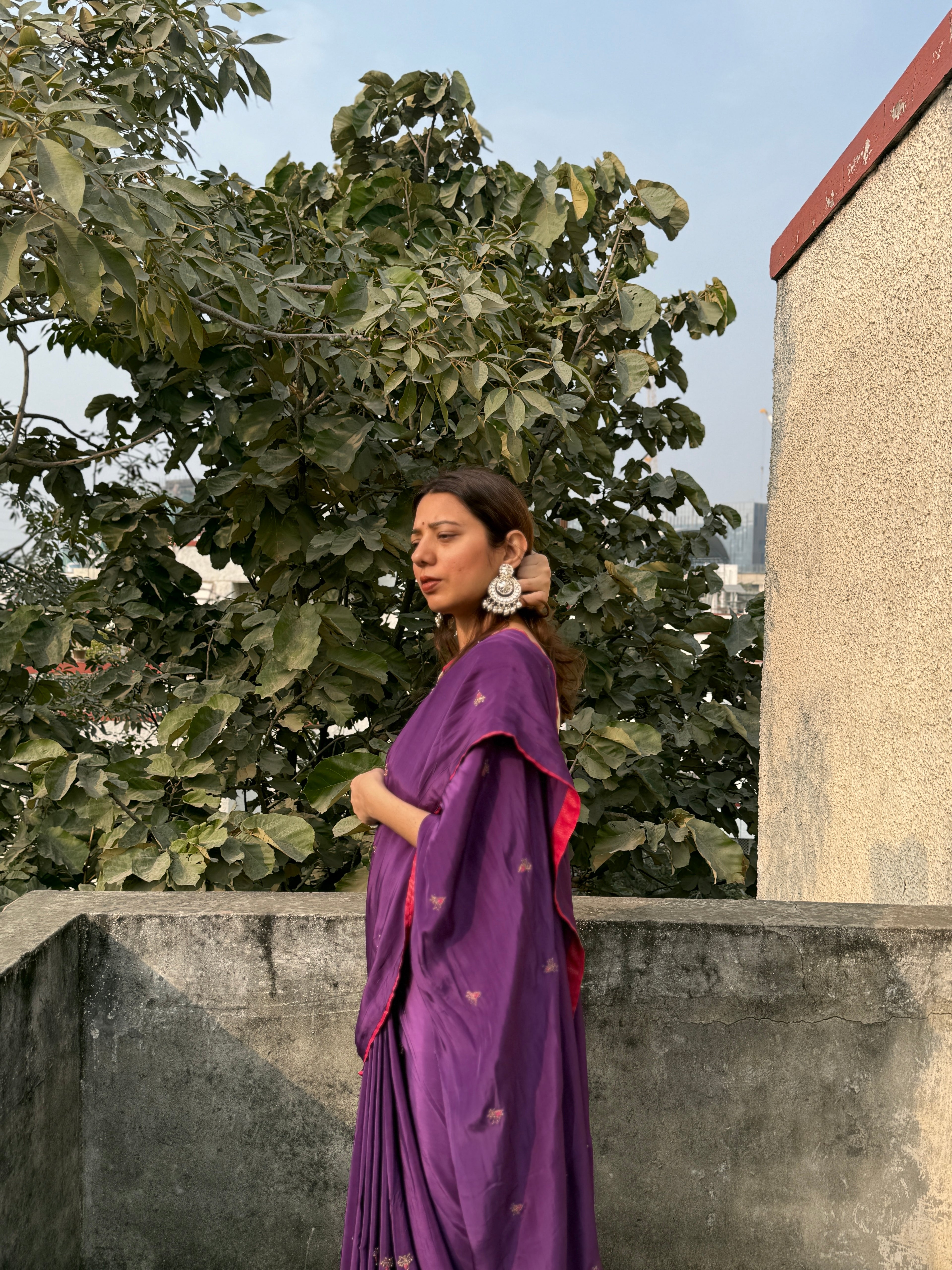 Jamun | Purple Viscose Crepe Hand Embroidered saree