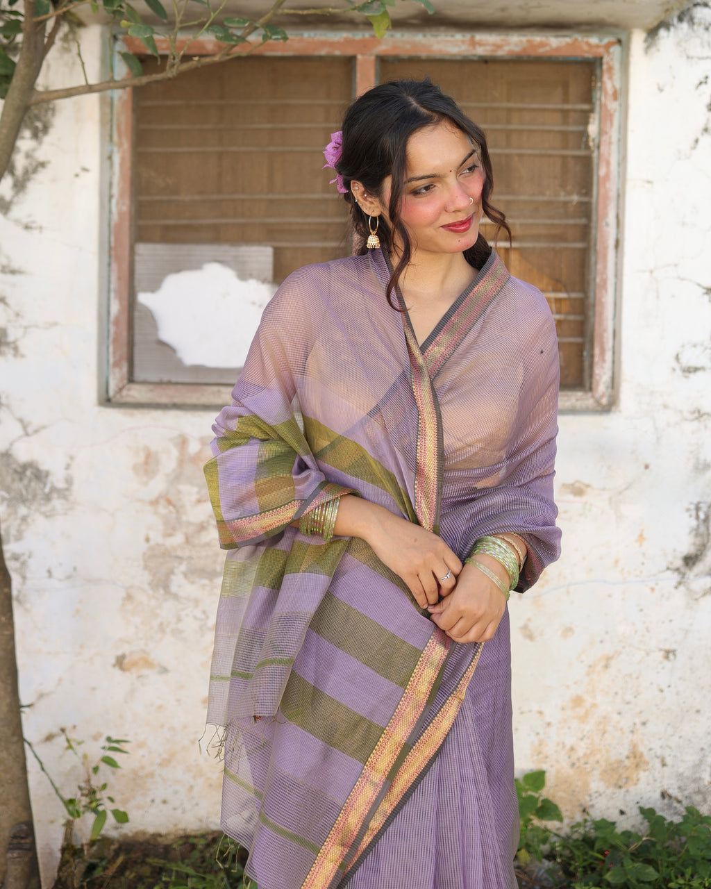 Rumi | Lavender Maheshwari Checks Saree