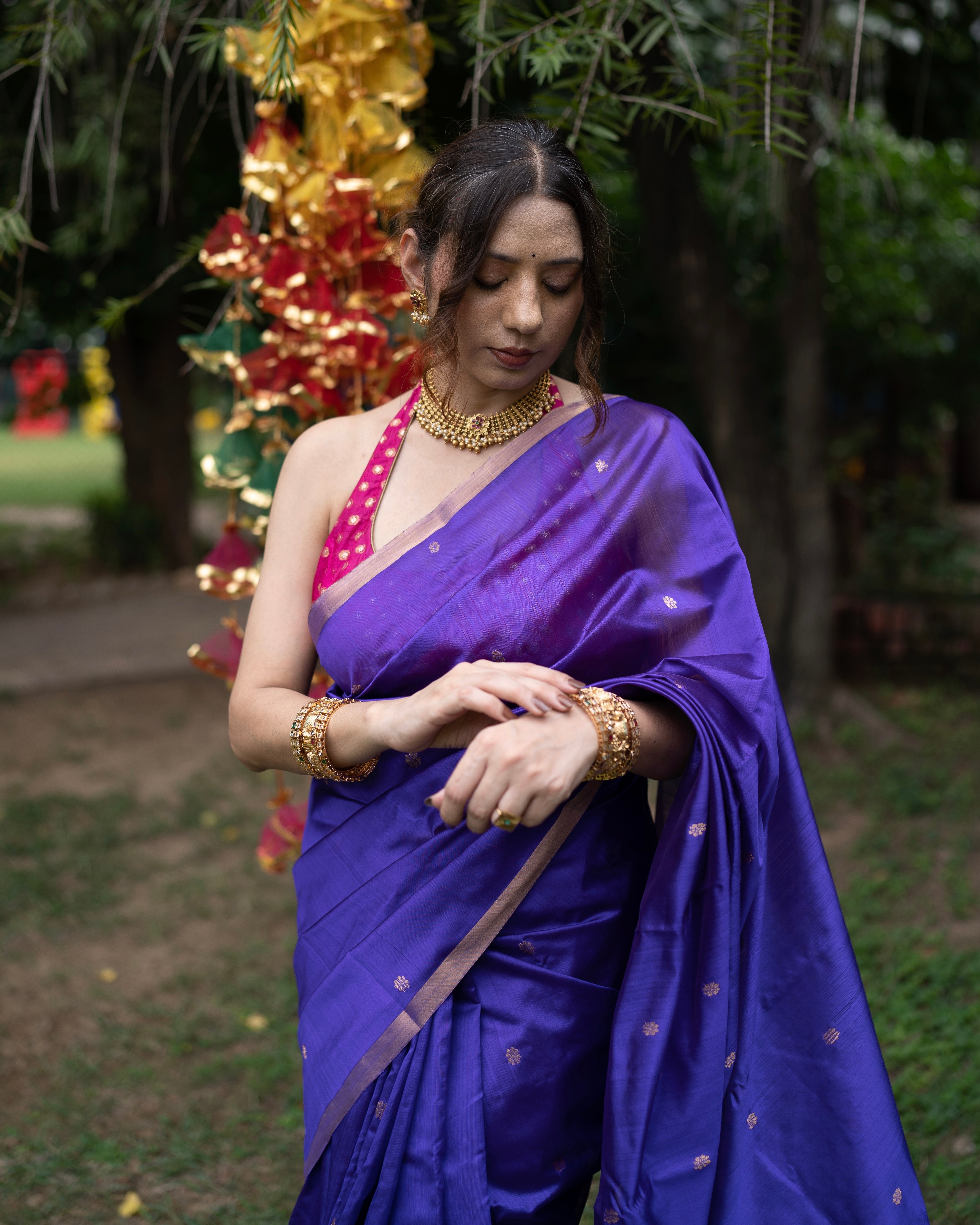Laila | Purple Chanderi Pattu Silk Saree