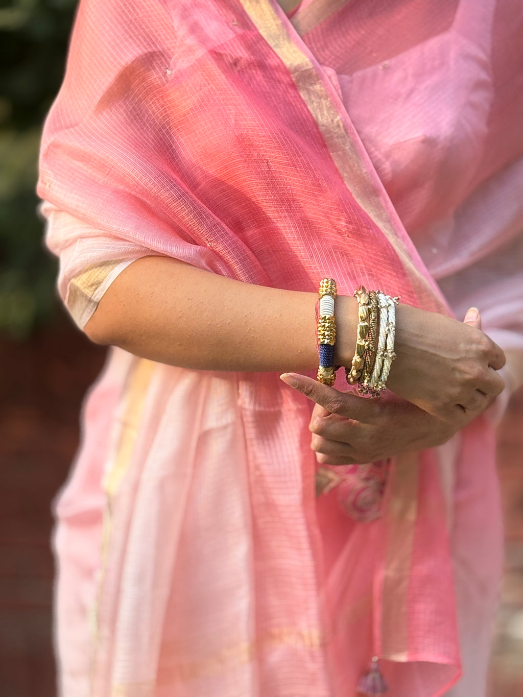 Sitaara | Pink Ombre Embroidered Kota Silk Saree