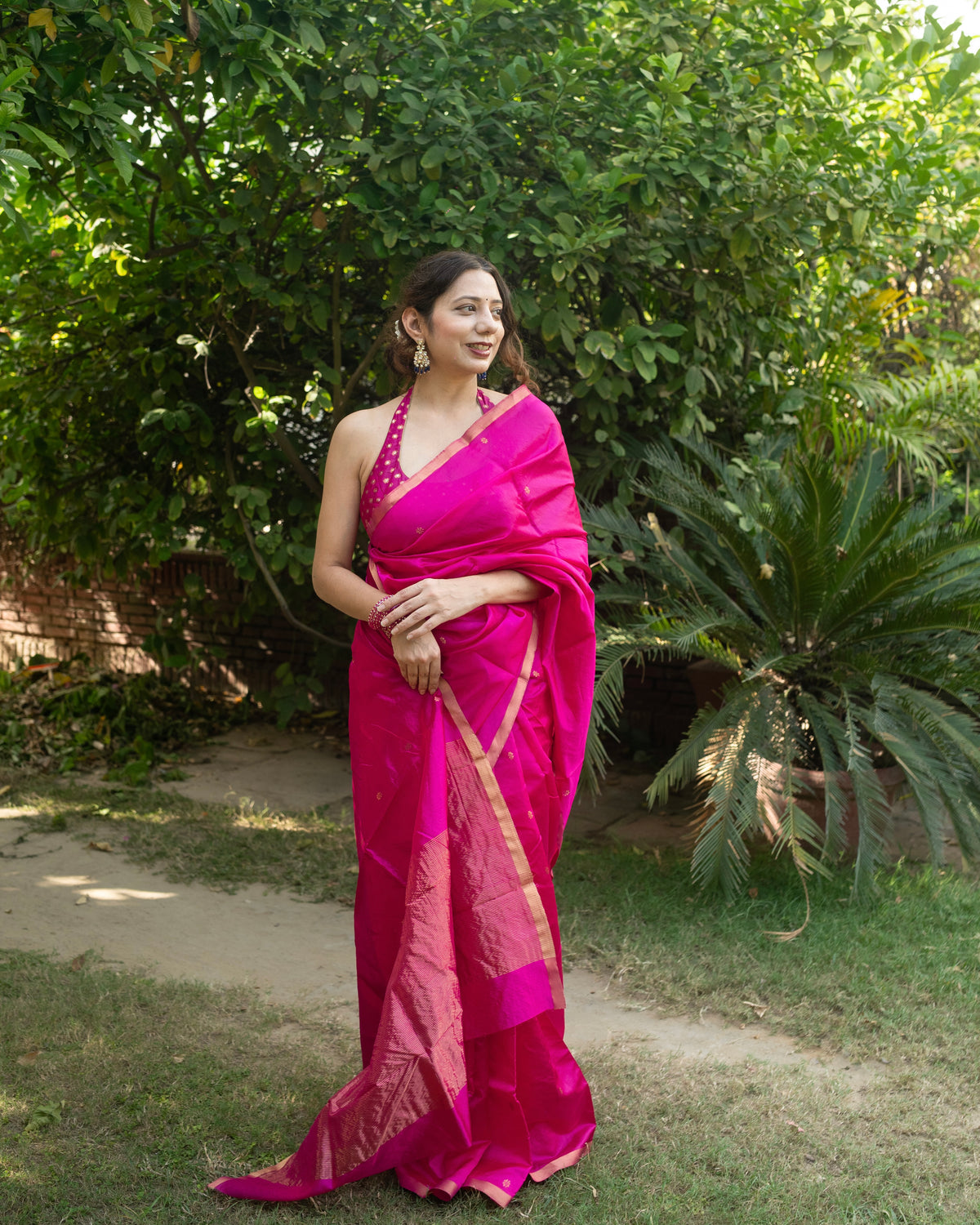 Laila | Rani Pink Chanderi Pattu Silk Saree