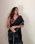 Chandni | Black Maheshwari Saree with Silver Checks