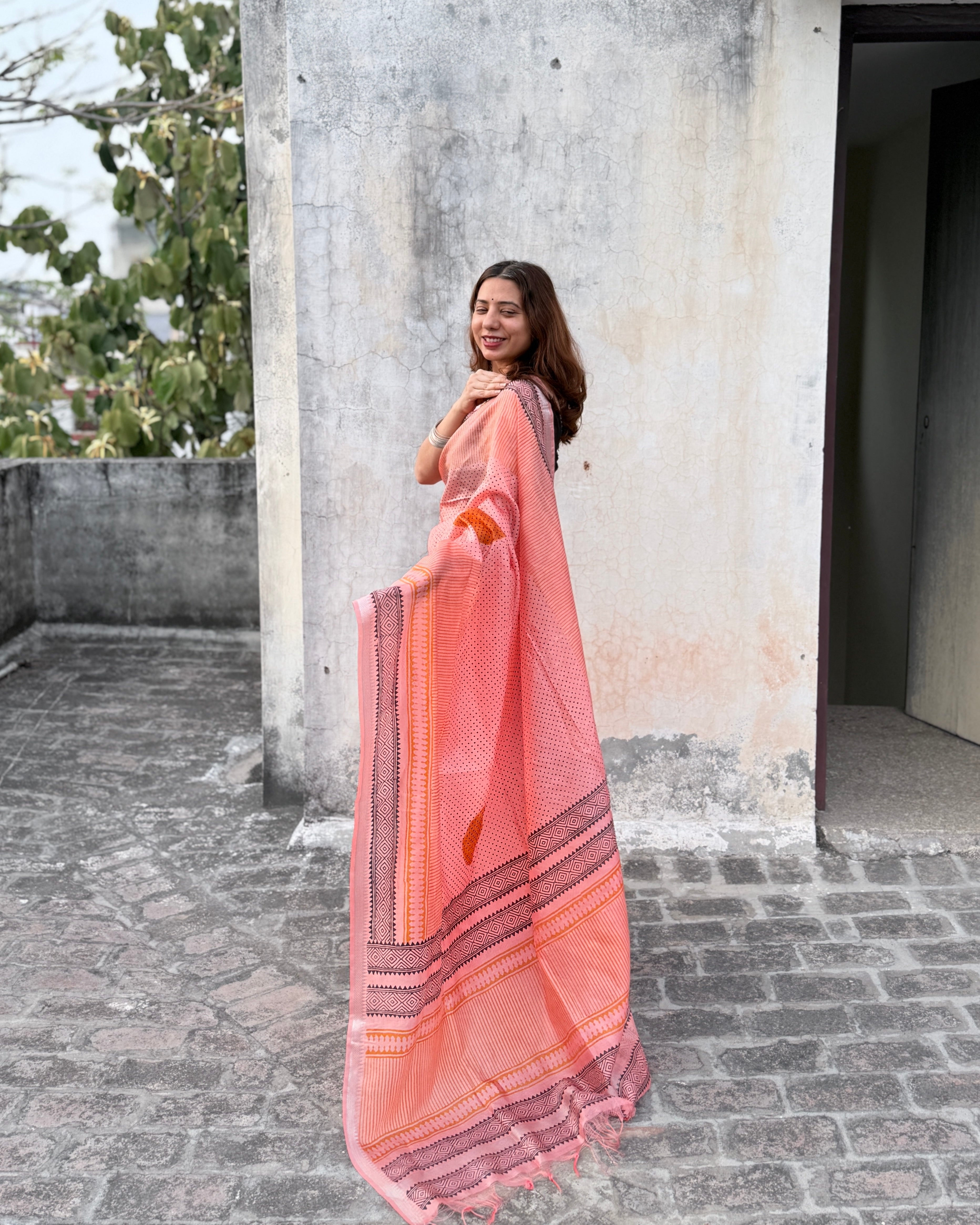 Nisarg | Pink Banana Silk Saree