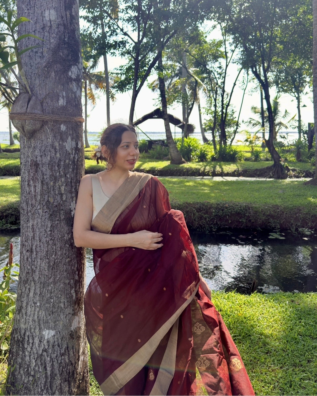 Khajuri | Maroon Chanderi Silk Saree