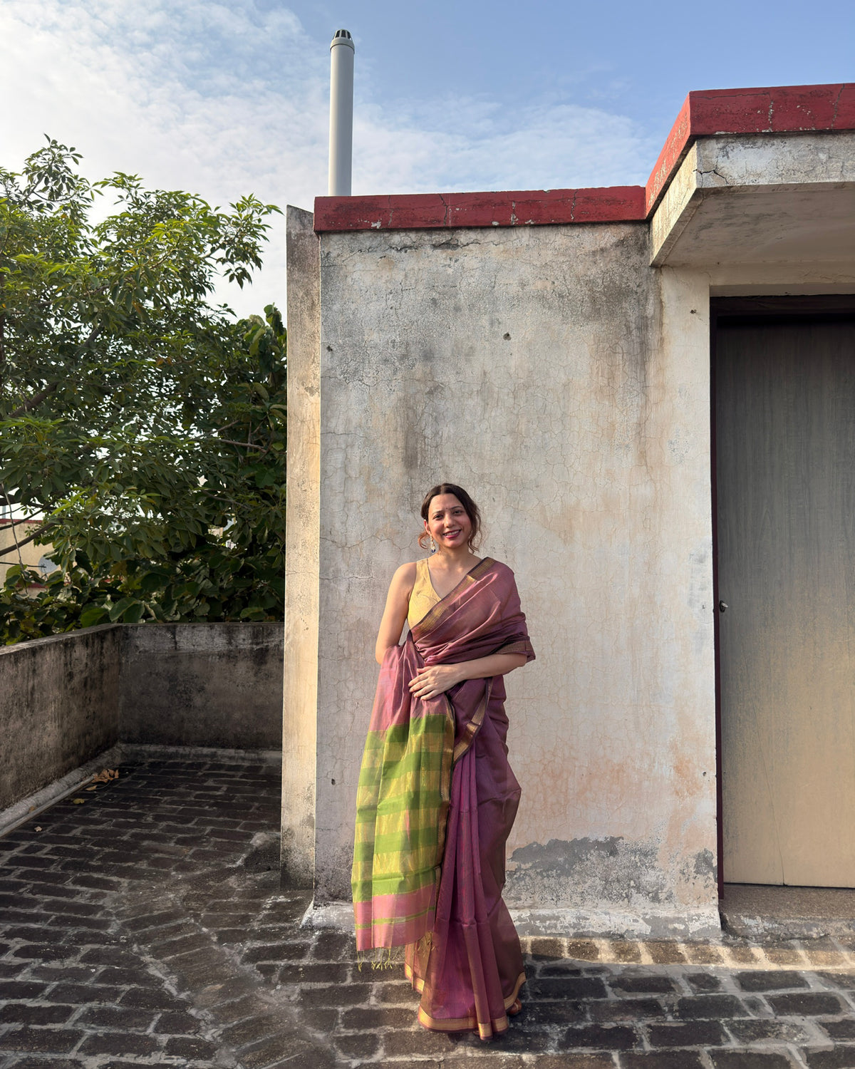 Kishmish | Pink Maheshwari Checks Saree