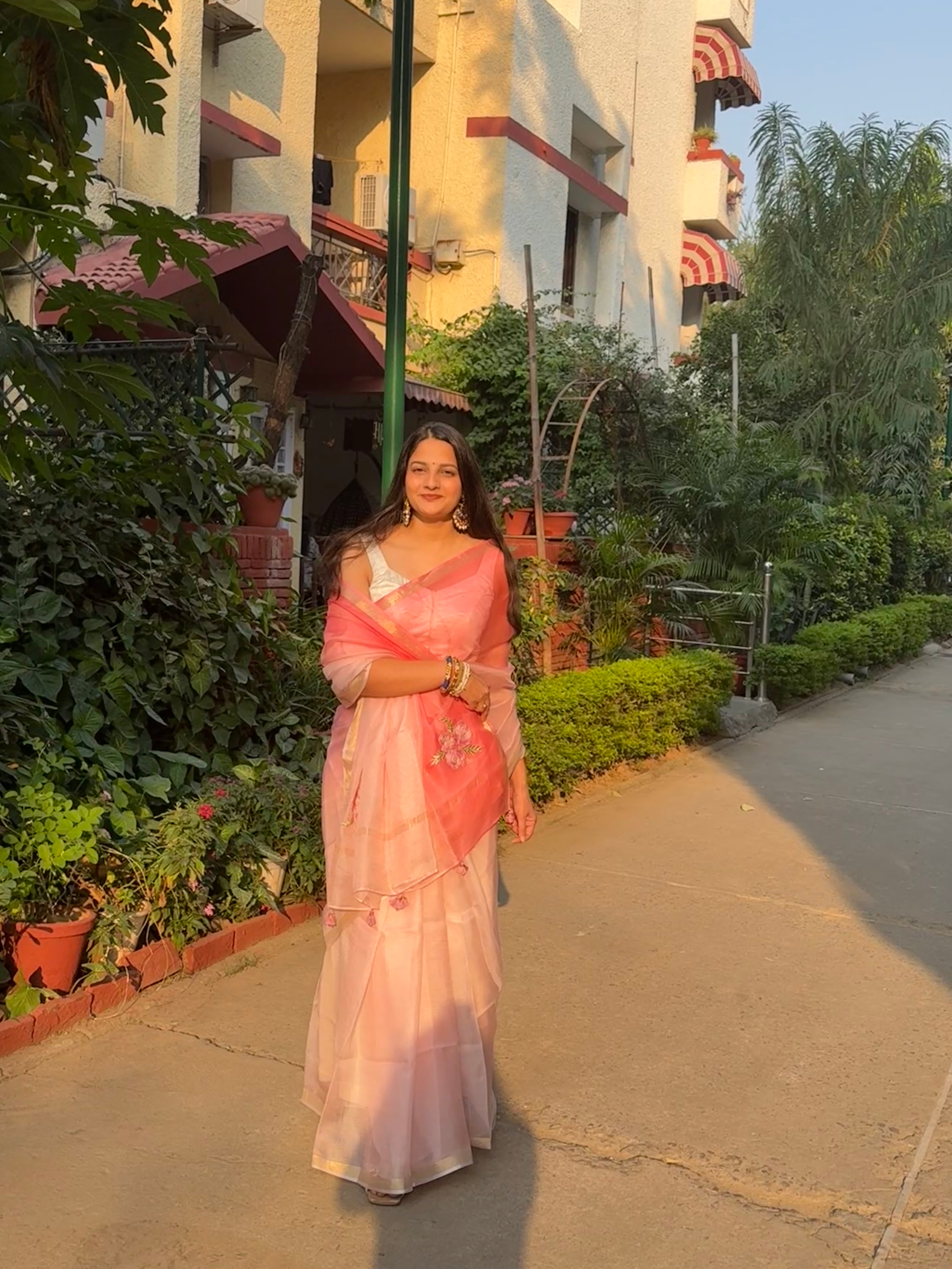 Sitaara | Pink Ombre Embroidered Kota Silk Saree