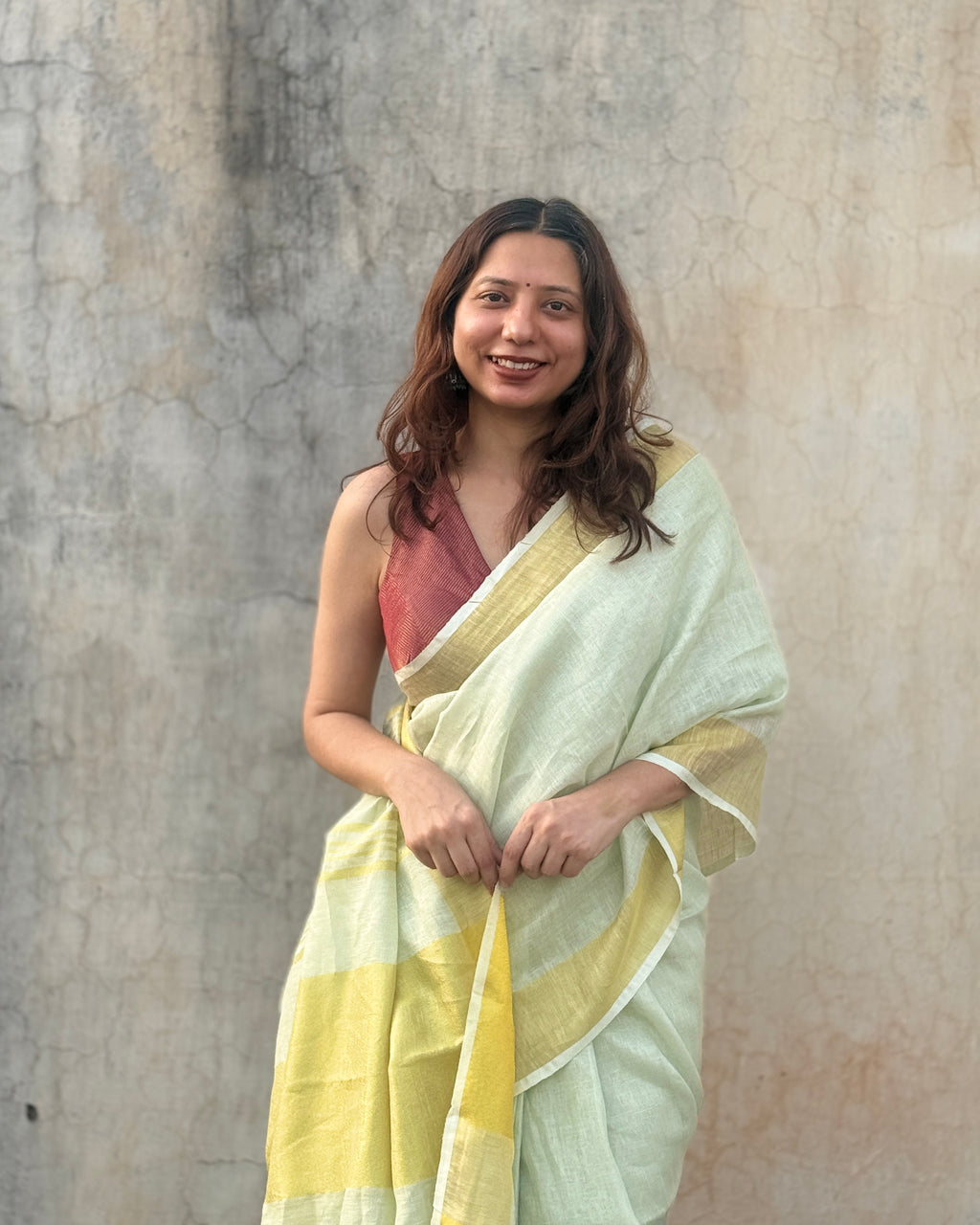 Sorbet | Green Linen Saree