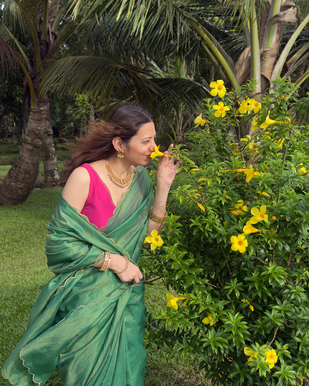 Mehek | Green Cotton Silk Saree with Zari stripes