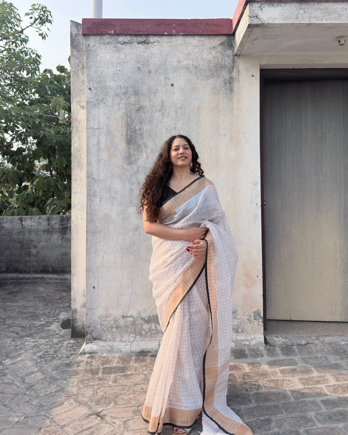 Taara | Linen Zari Checks Saree