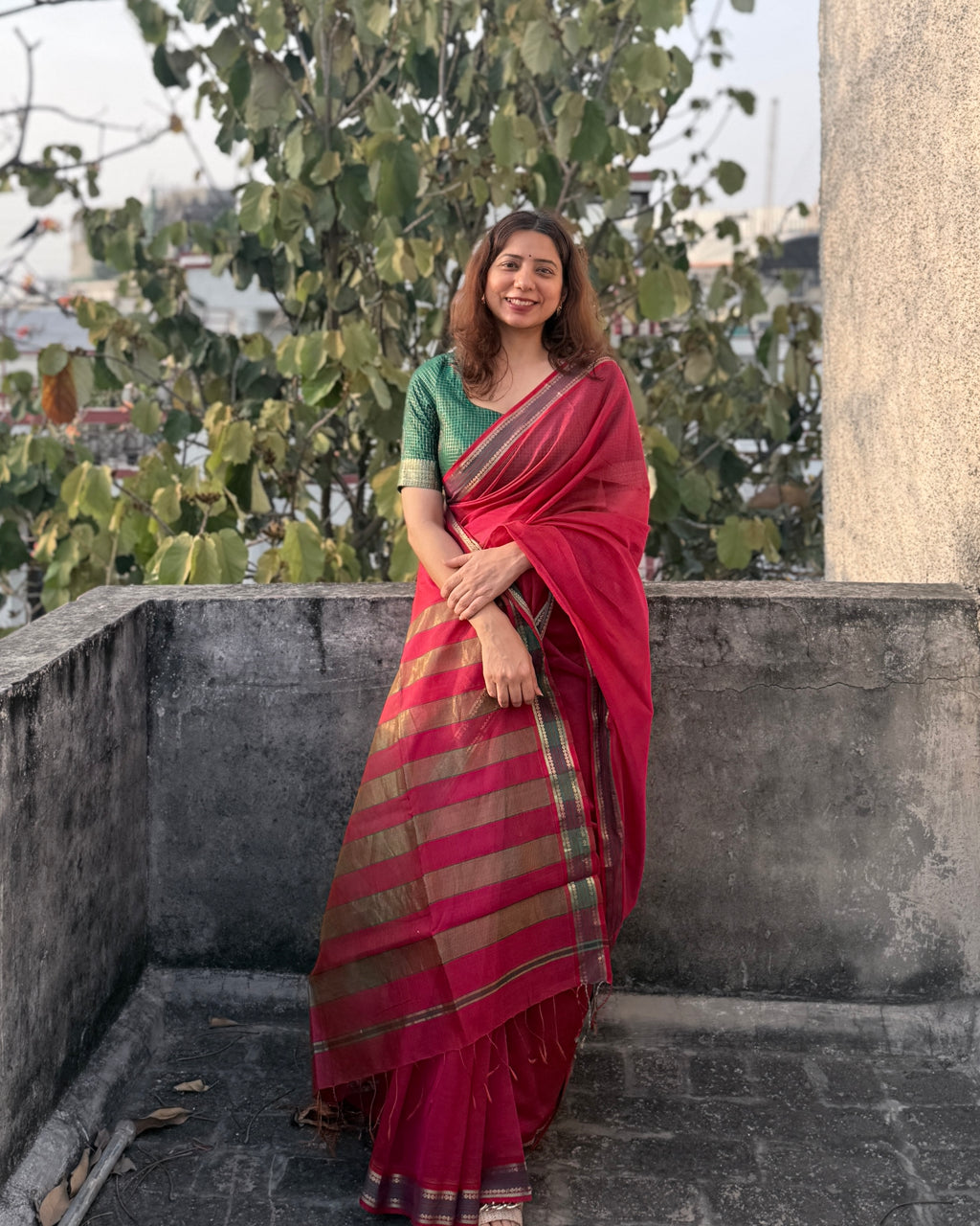 Rajnigandha | Pink Raasta Pattern Maheshwari Saree