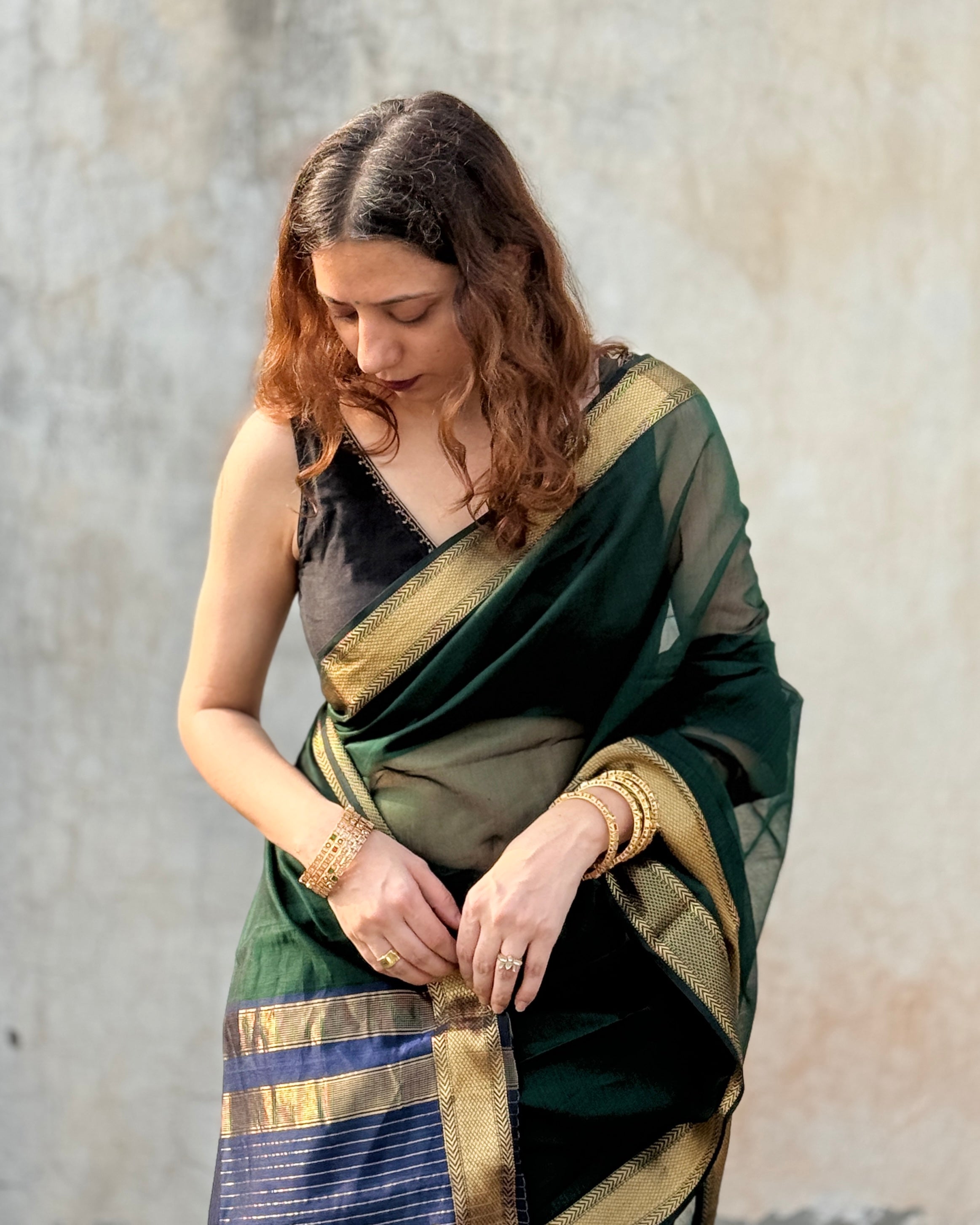 Tina | Green Blue Maheshwari Saree