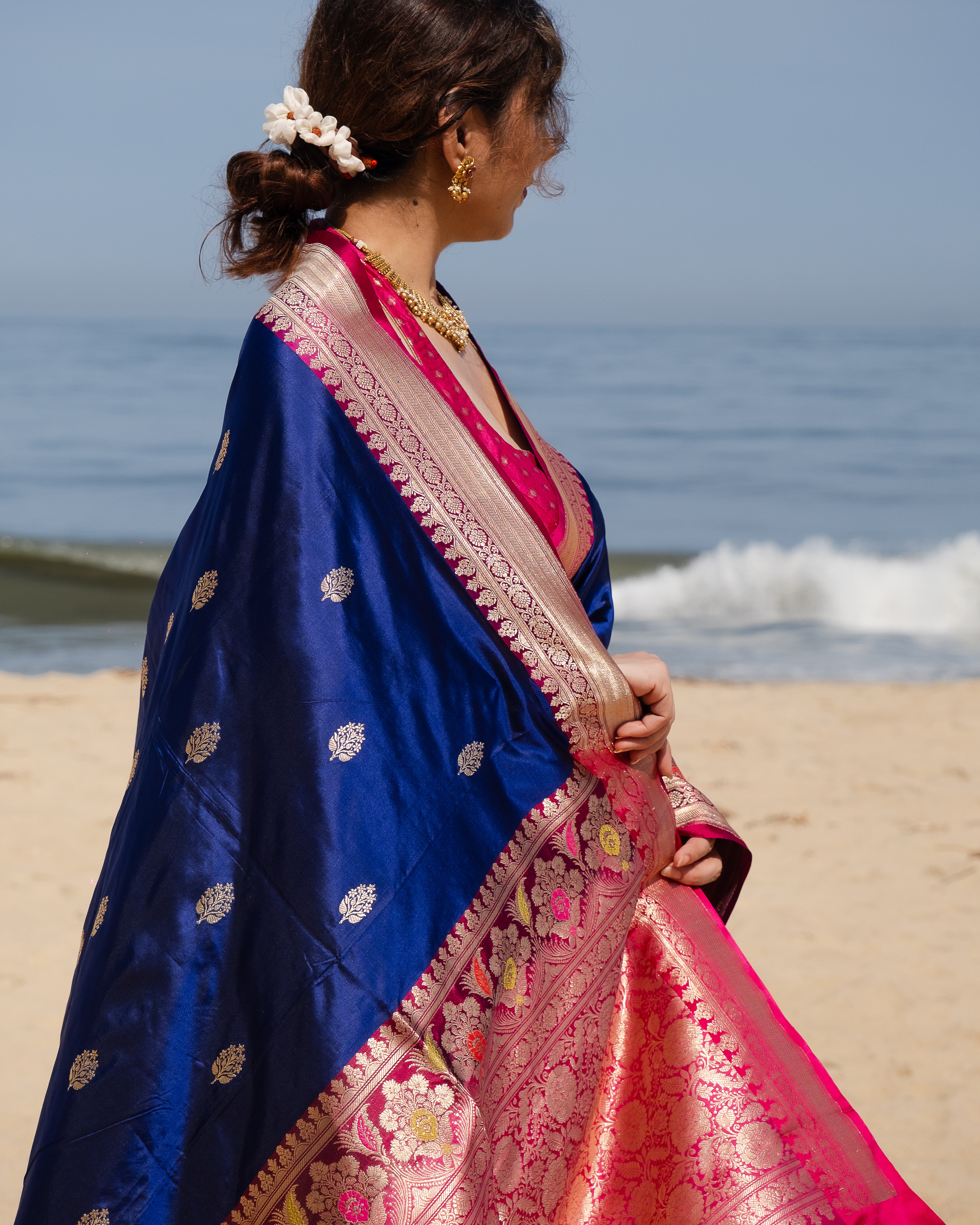 Yamini | Blue Handloom Banarasi Katan Silk Saree