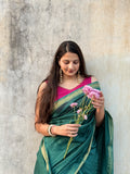 Emerald Green Cotton Silk Saree