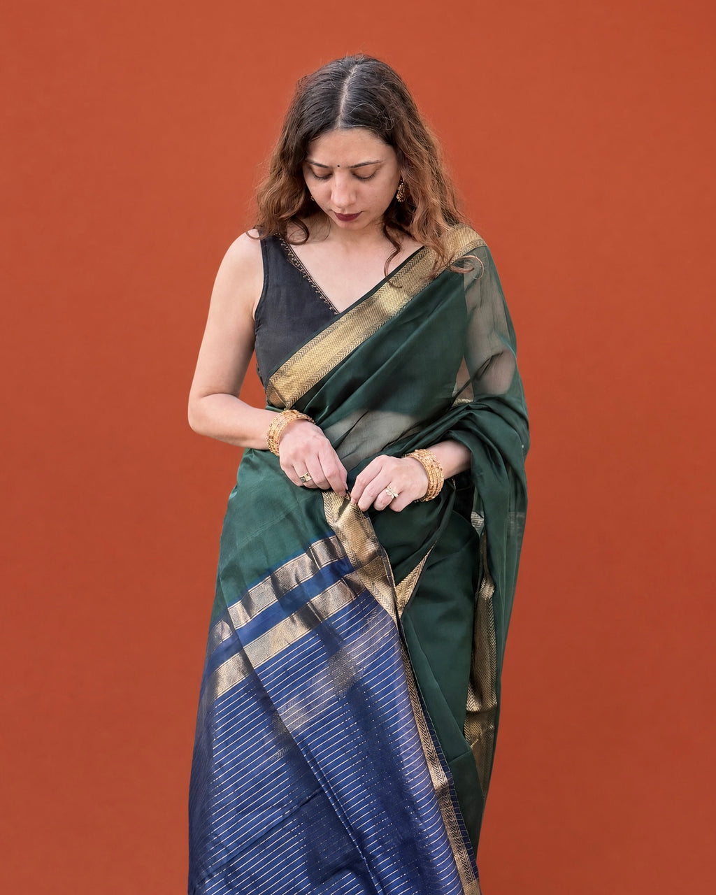 Tina | Green Blue Maheshwari Saree