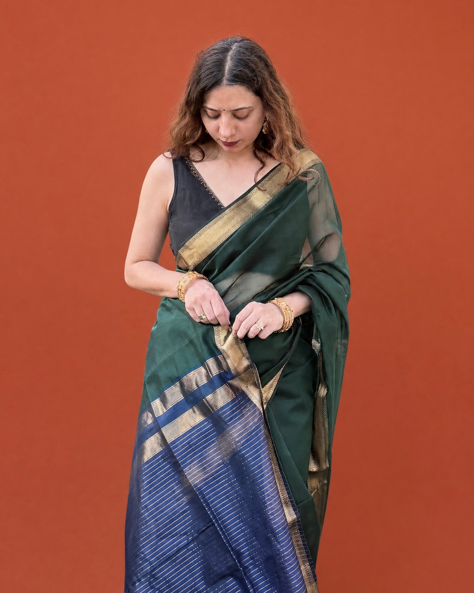 Tina | Green Blue Maheshwari Saree