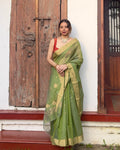 Amli | Olive Green Chanderi Saree