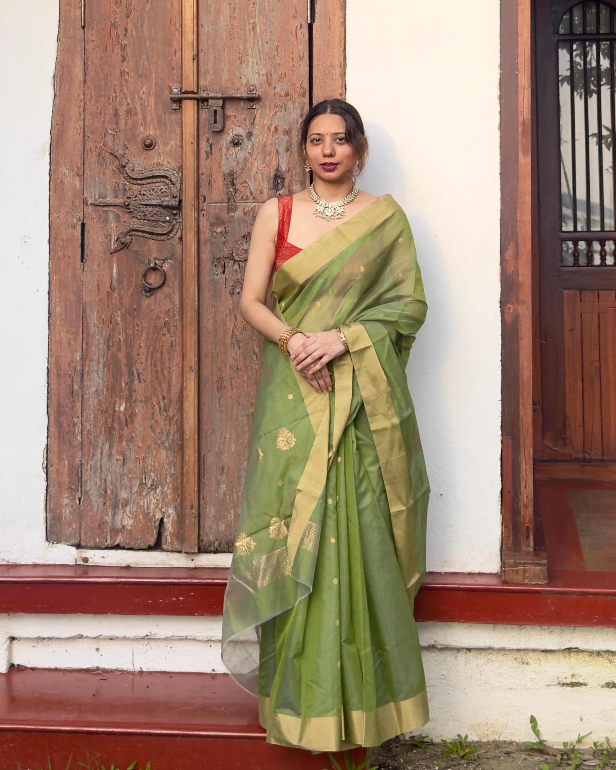 Amli | Olive Green Chanderi Silk Saree