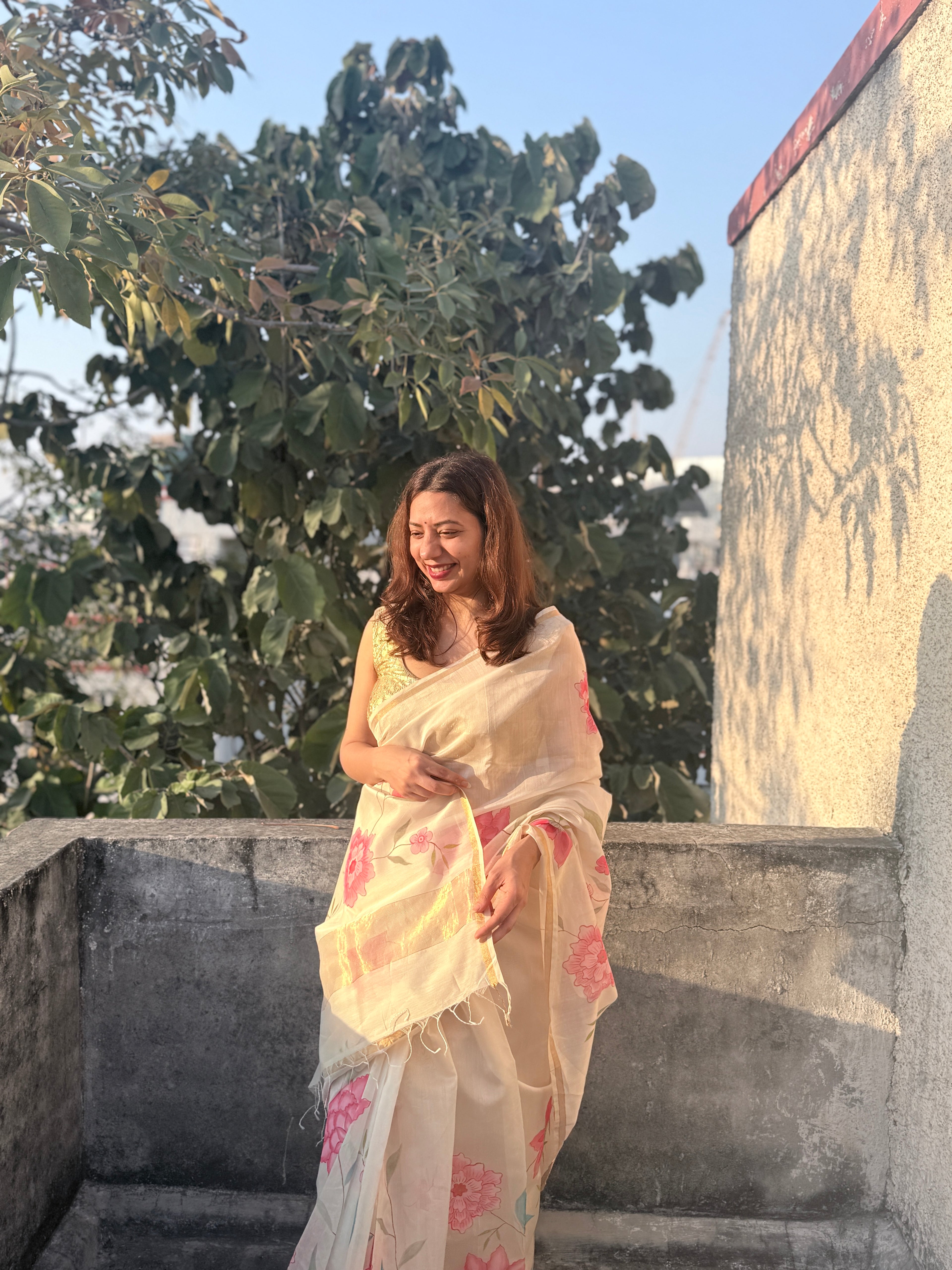 Dahlia | Maheshwari Handpainted Saree