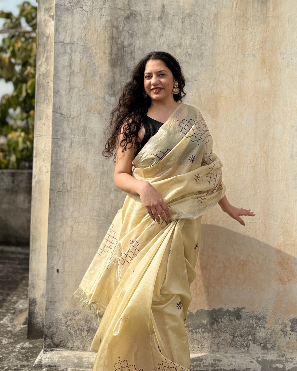 Nina | Cream Banana Silk Saree
