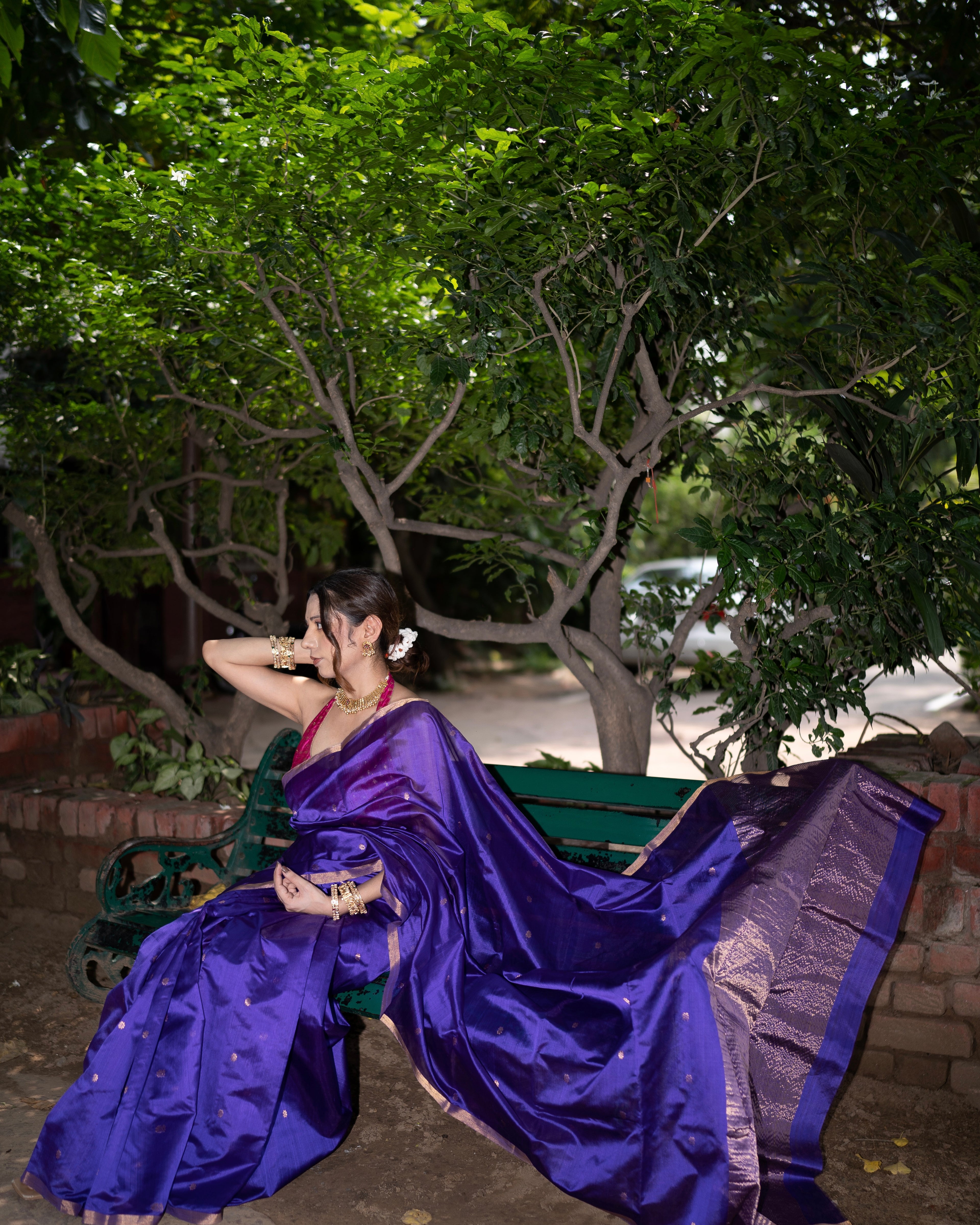 Laila | Purple Chanderi Pattu Silk Saree