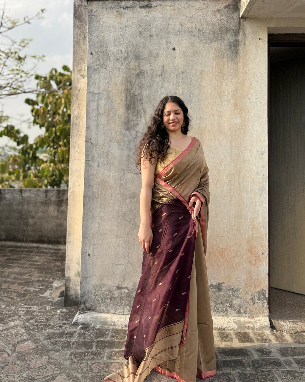 Bedmi | Brown Maheshwari Saree