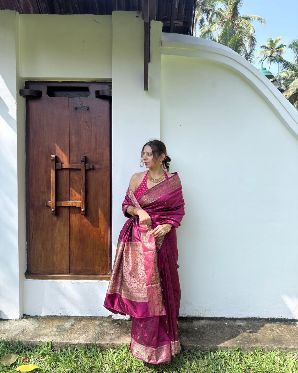 Niloufer | Plum Handloom Banarasi Katan Silk Saree