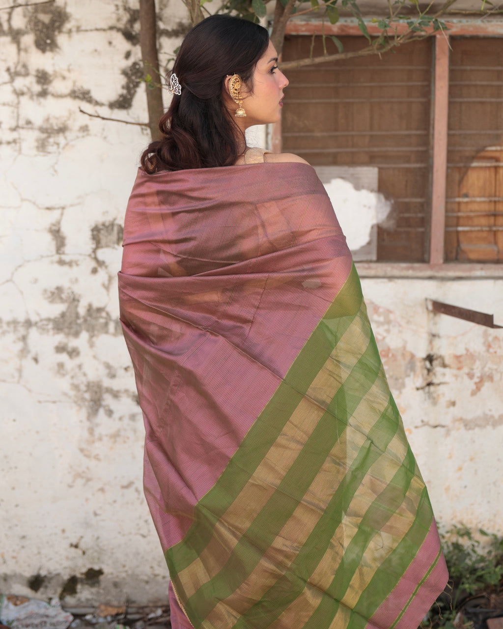 Kishmish | Pink Maheshwari Checks Saree
