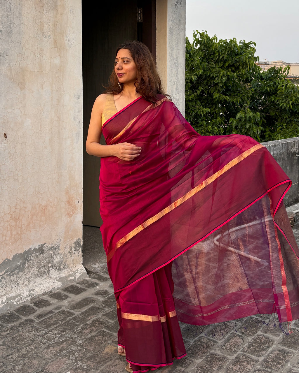 Gulab | Magenta Maheshwari Saree
